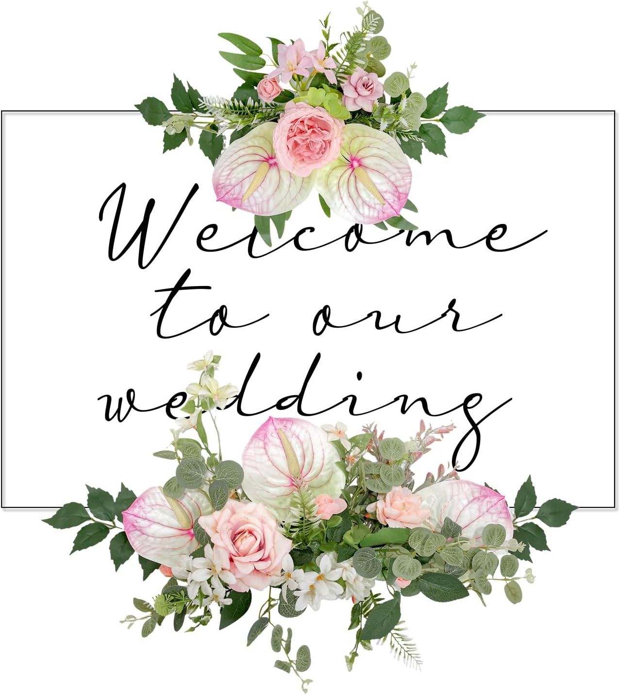 Wedding Arch Flowers Faux Flowers Set of 2 Flower Garland for Wedding Decorations for Reception and Wedding Welcome Sign (New White)