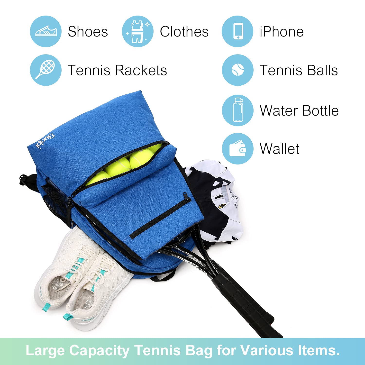 Quilted Sports Backpack Tennis Bag GARMAY Extra Large Tennis Backpack ...