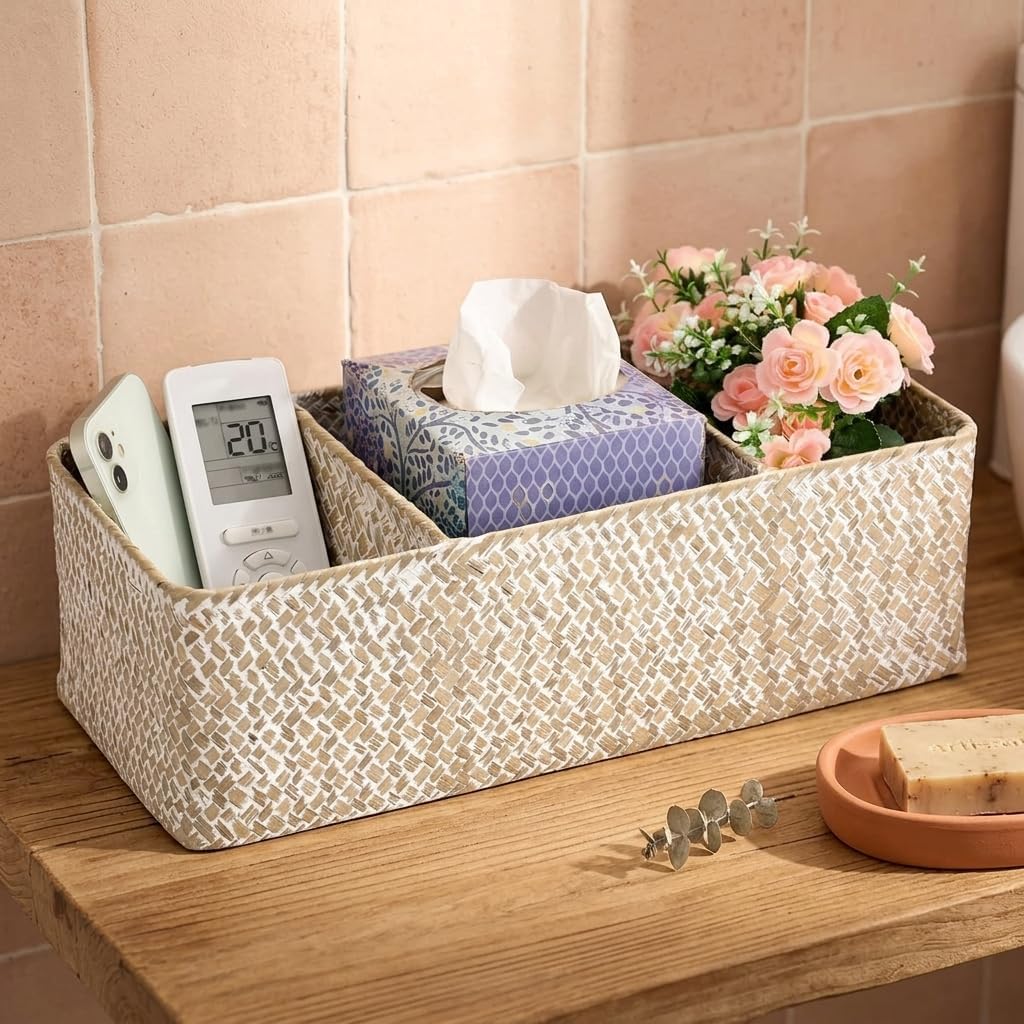 Bathroom Basket with Dividers Handwoven Seagrass Toilet Paper