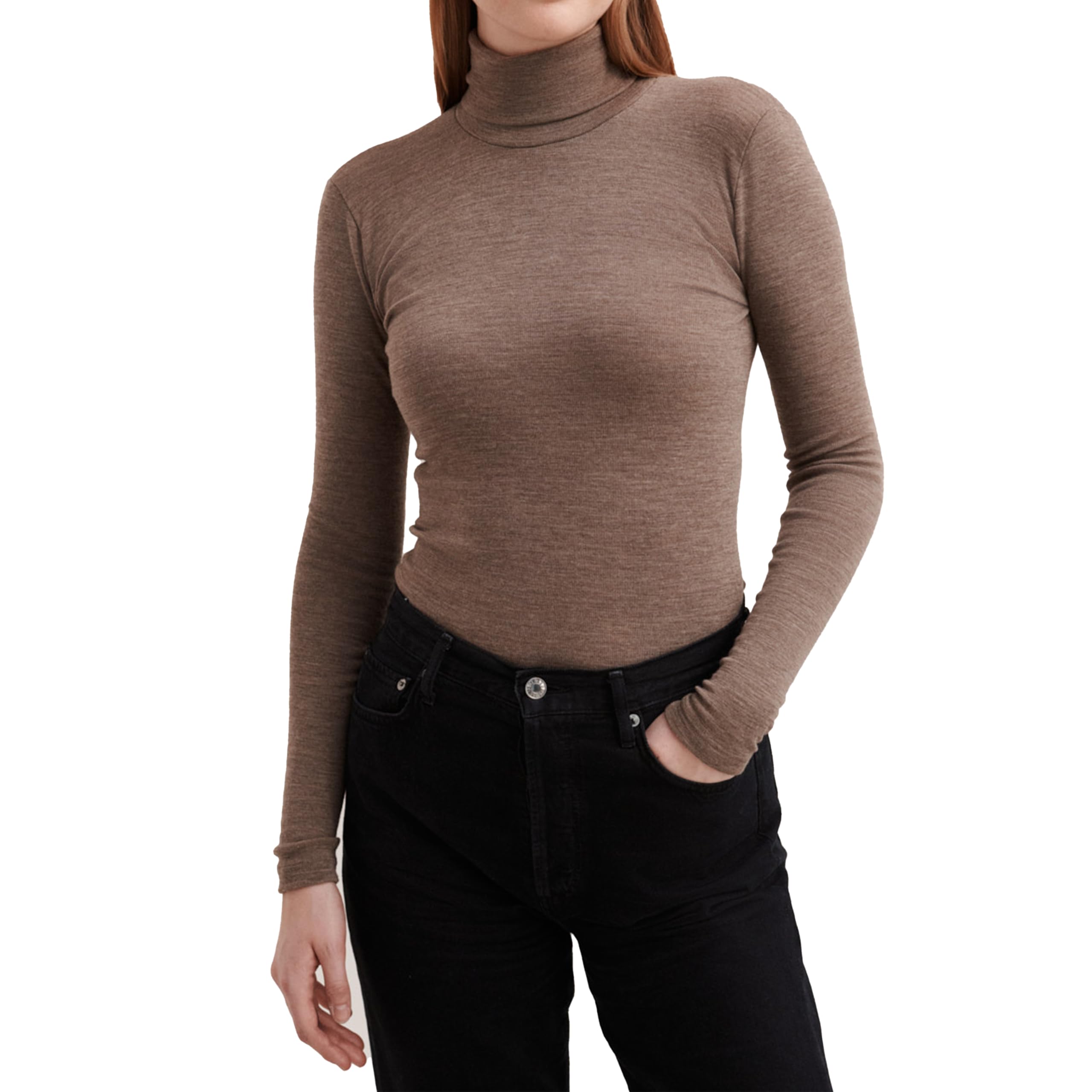 Dilling Women's Brown Melange Merino Wool Roll Neck Top 12