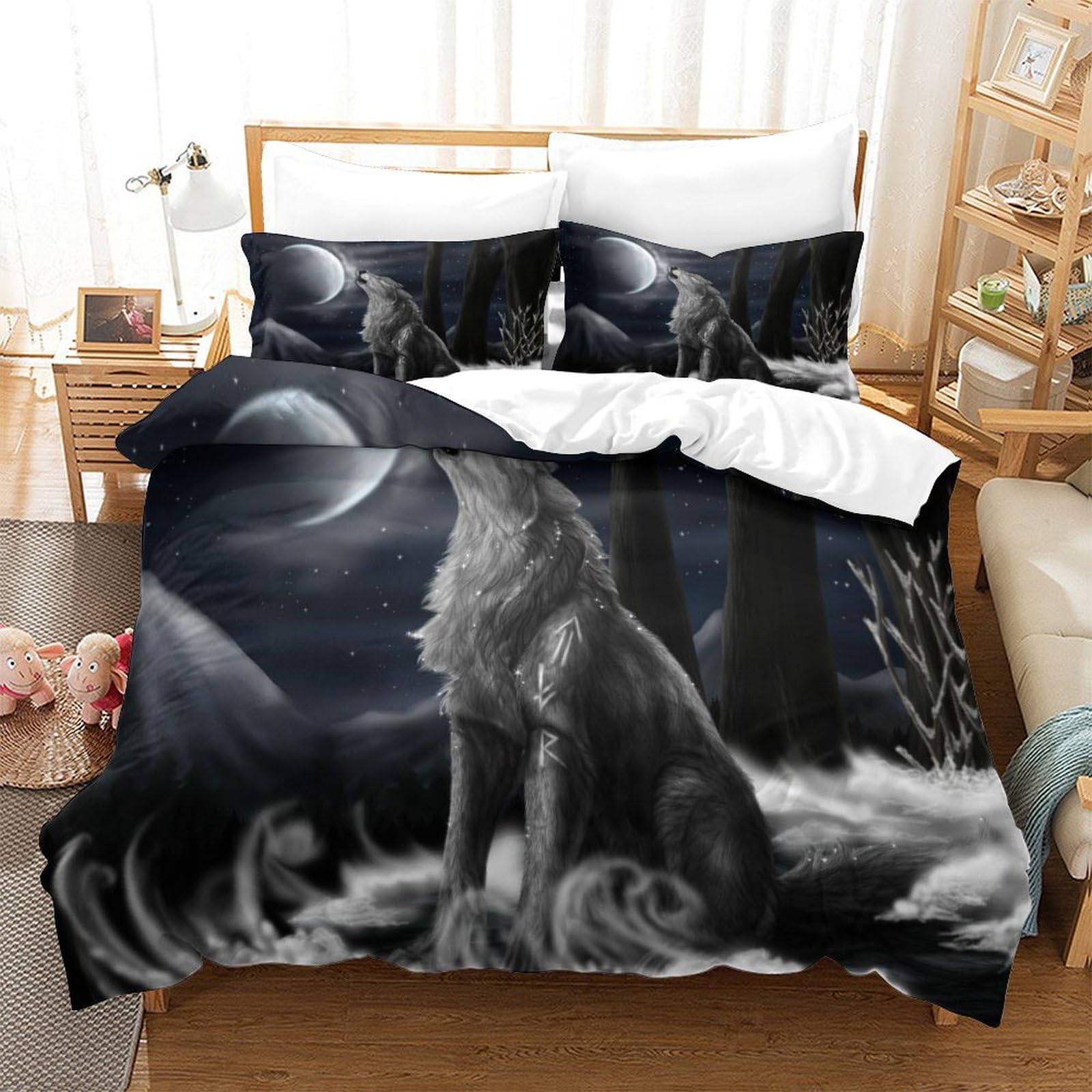 Parure de lit hypoallergénique loup housse de couette douce et lisse