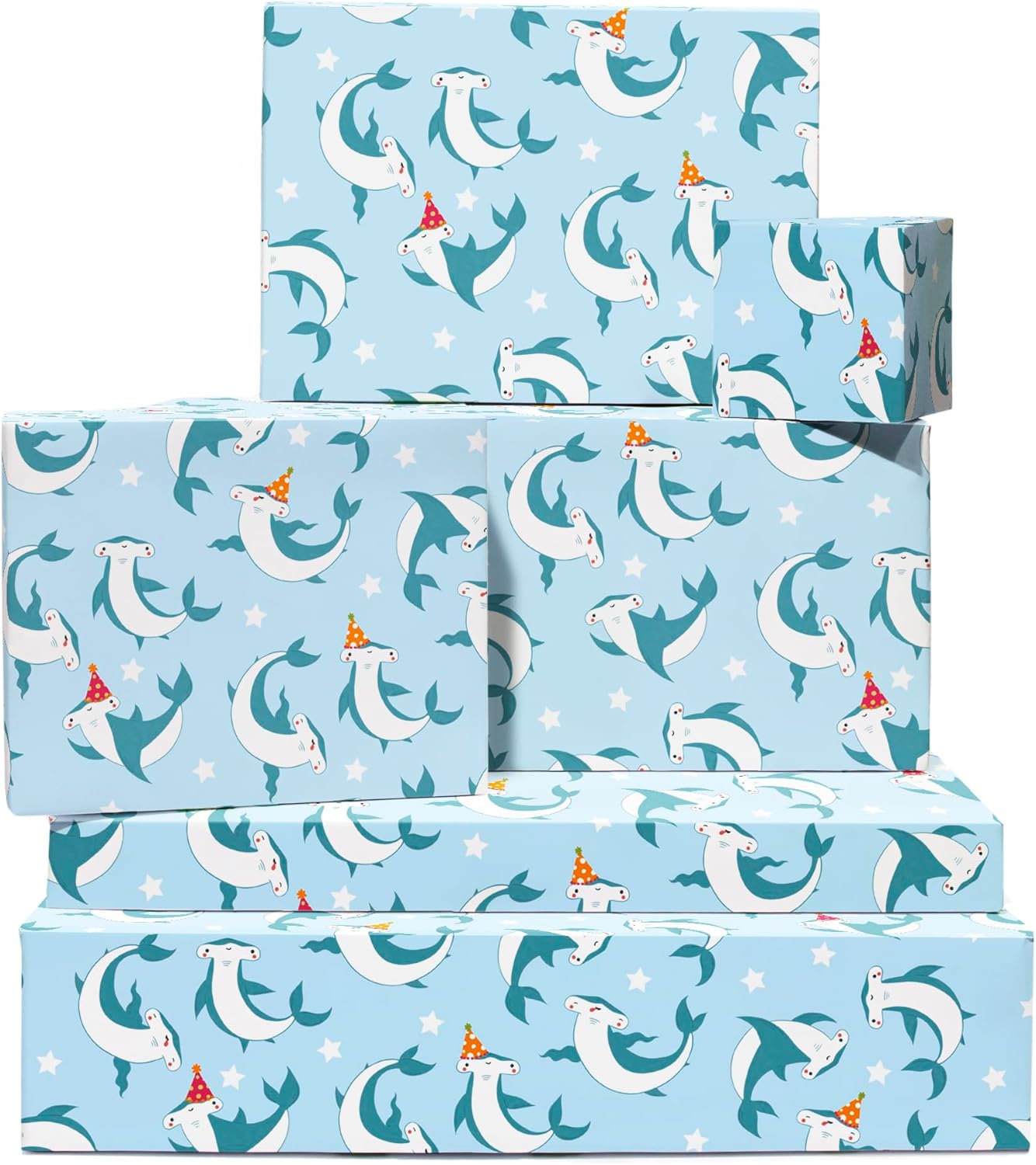 Amazon.com: CENTRAL 23 Shark Wrapping Paper - Blue - 6 Sheets of ...