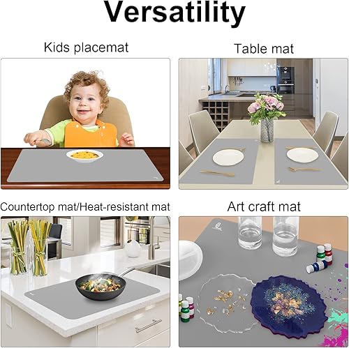 Miniatura 5 de Juego de 2 tapetes gruesos de silicona para mostrador, resistentes al calor, para mesa de cocina, protector de encimera, manteles individuales