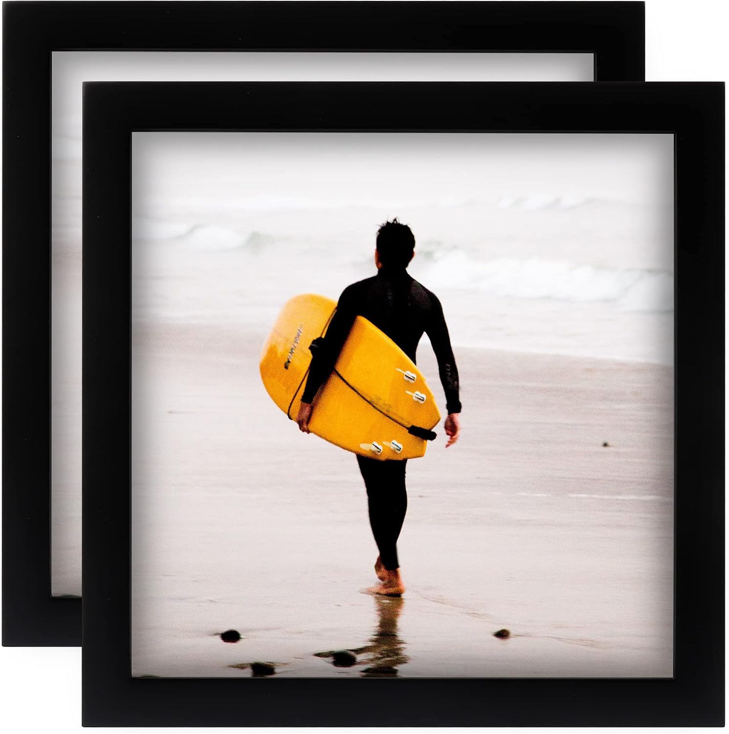 VSIONROCK 10x10 Black Picture Frames Sets of 2, Solid Wood Frame with HD Plexiglass Front to Display 5x5 or 10x10 Picture for Wall or Tabletop