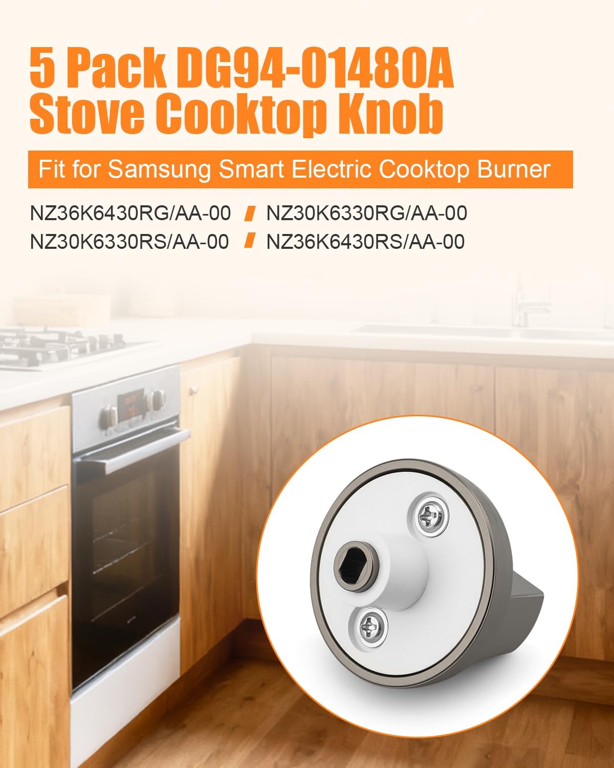 DG94-01480A Cooktop Burner Knob Fit for Samsung Range NZ30K6330RG/AA NZ36K6430RS/AA, Electric Stove Knob, 5Pcs