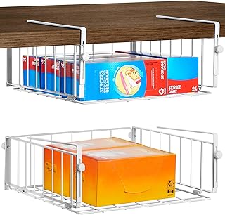 2 Pack Hanging Under Shelf Storage Basket,Adjustable Under Cabinet Add-o...
