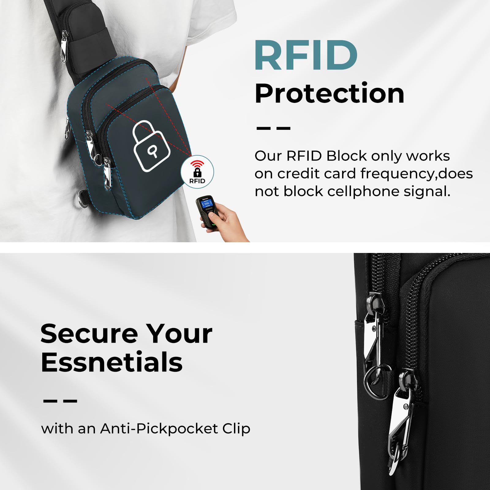 BROADREAM Sac à bandoulière avec Reißverschluss Lock & RFID-Blockierung, Petite Sacoche Poitrine Homme et femme, Sling Bag convient pour les épaules gauche et droite