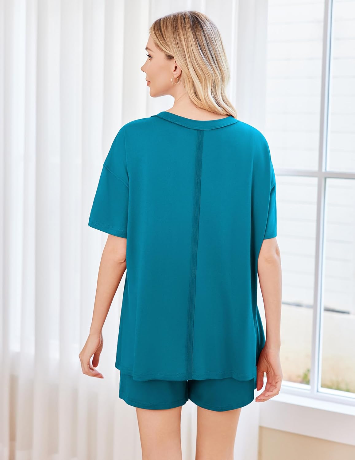 Ekouaer Women's 2 Piece Pajama Sets Short Sleeve Lounge Sets Soft Round Neck Top and Shorts Sleepwear - Image 5