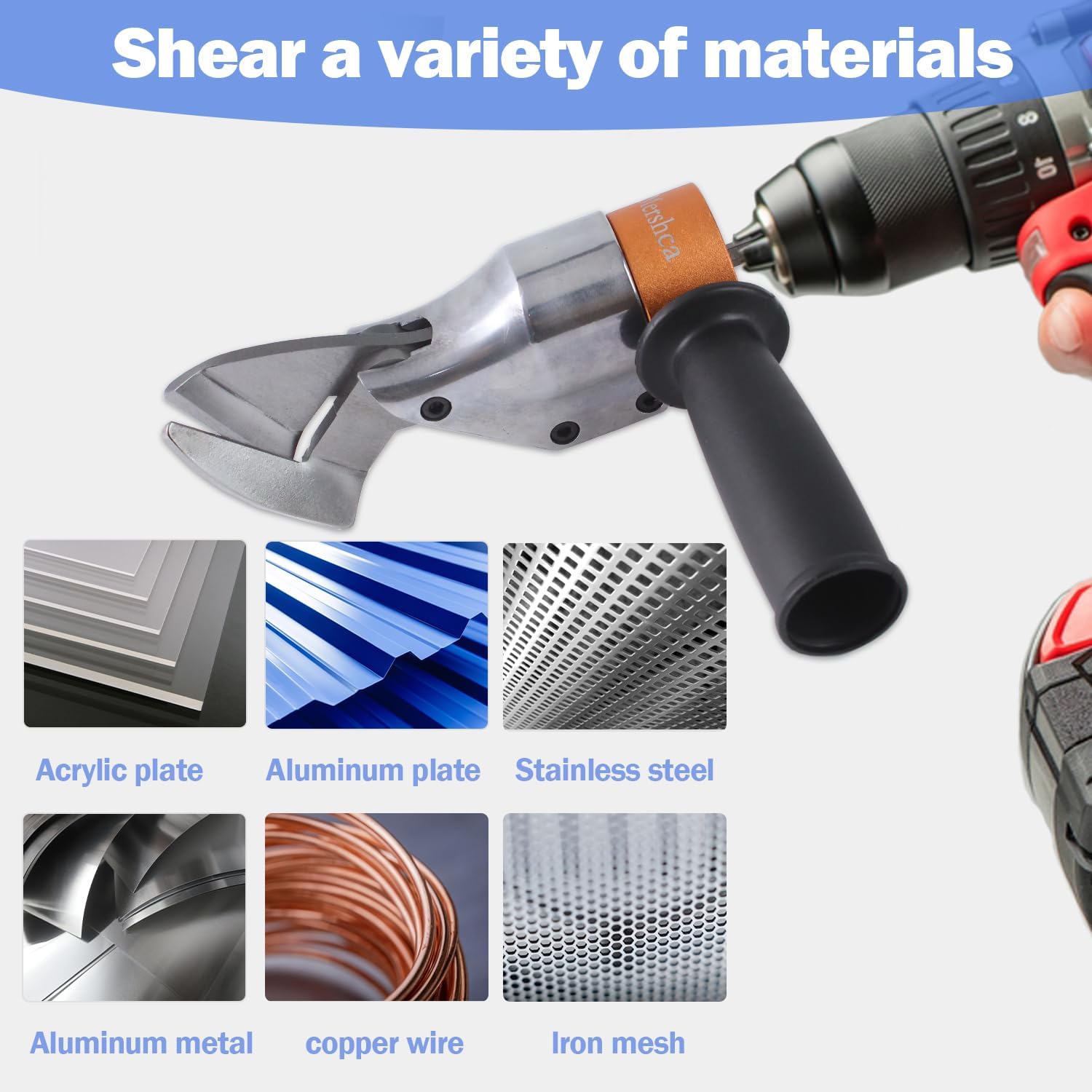 360° Pivoting Drill Metal Shear Attachment - for Curved & Straight Cutting, Professional Power Tool Accessory for Cordless & Corded Drills, Metal Cutter for Iron, Aluminum & Copper Sheets- O