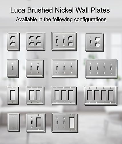 Miniatura 7 de Cubierta de interruptor de luz doble palancadecorador individual Luca de metal, placa de pared de 2 paquetes, níquel cepillado de 3 bandas, cubierta
