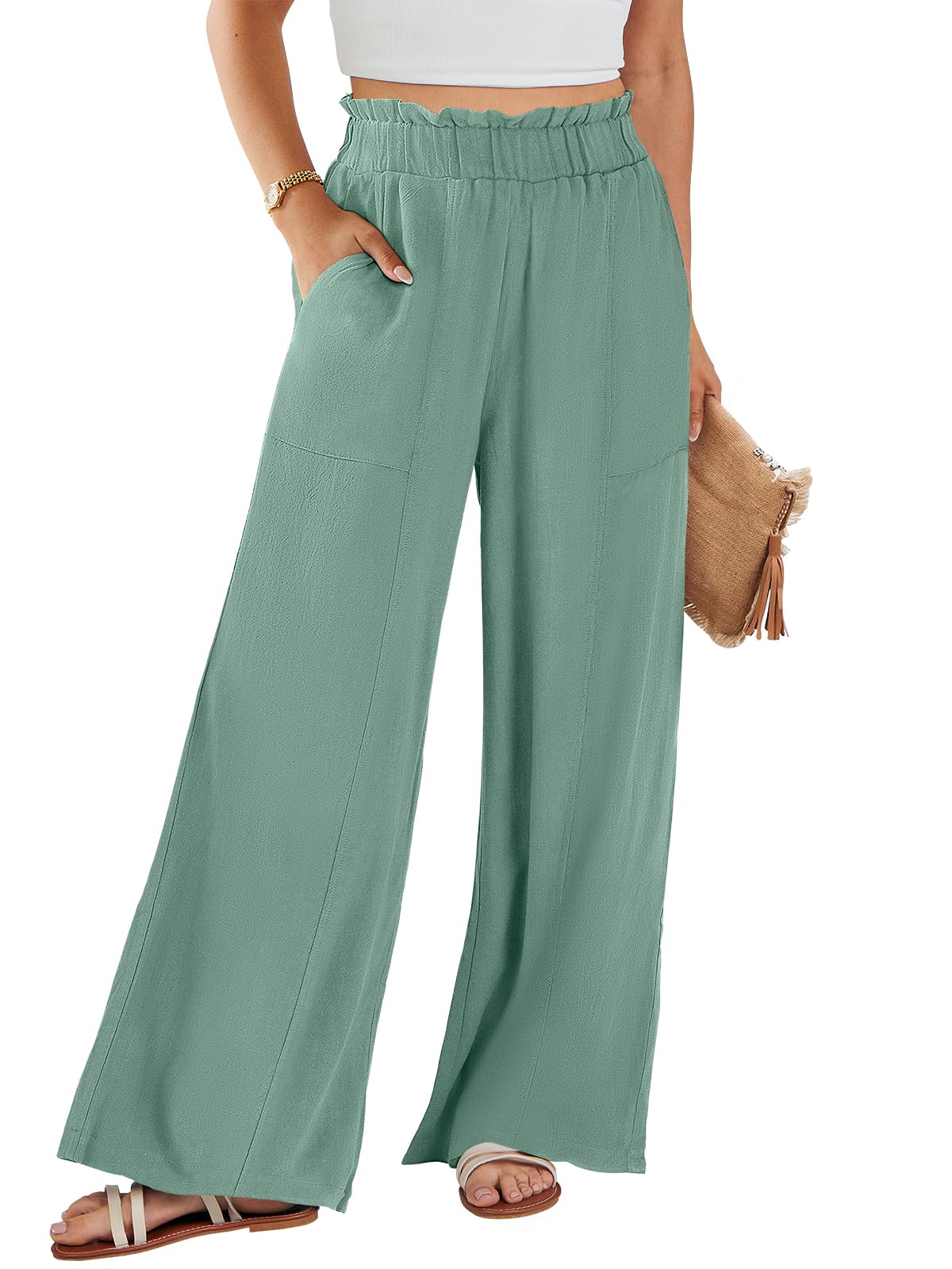 ANRABESS Womens Linen Pants 2025 Summer Casual Loose Wide Leg Palazzo Pants High Waist Flowy Beach Trousers Work Outfits