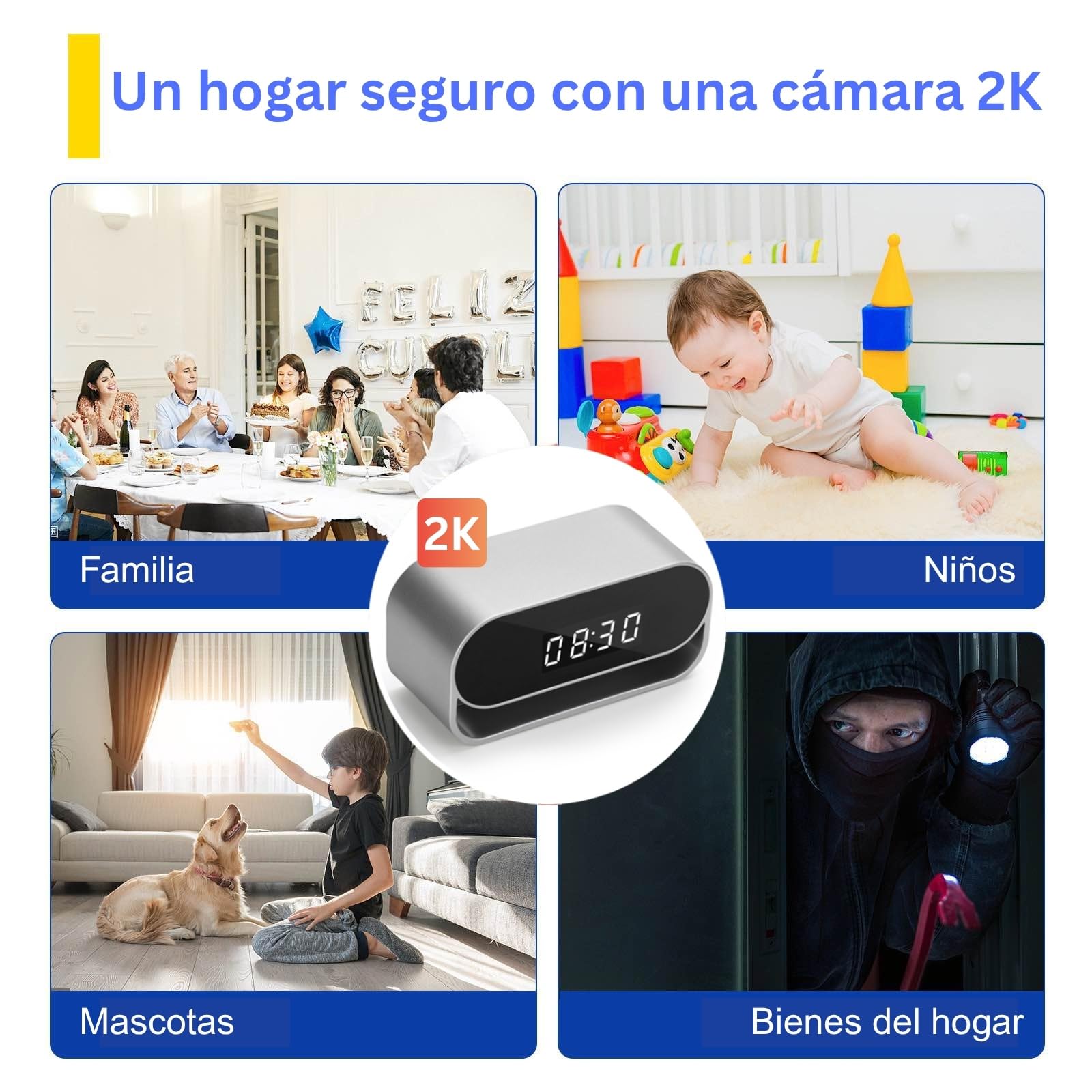 WIWACAM Camara Espia 2K Ultra HD WiFi, Camara para Ver En El Movil, Interior Mini Cámaras, Vigilancia Hogar, Mascotas y Niñera, Detección de Movimiento, Batería de 2600 mAh, Visión Nocturna, 7 Plus