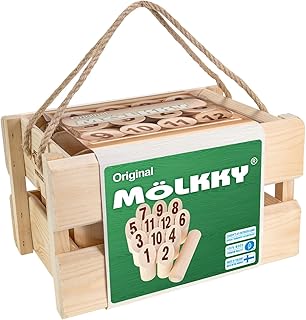 Mölkky Original - Lancer des Jeux Exterieur Adulte pour Jardin, Pique-Nique, Plage - Bois de Bouleau 12 quilles, 1 bâton, Jeu Molkky Bois pour Famille, Groupes, 2 Joueurs et Plus, 6 Ans et Plus