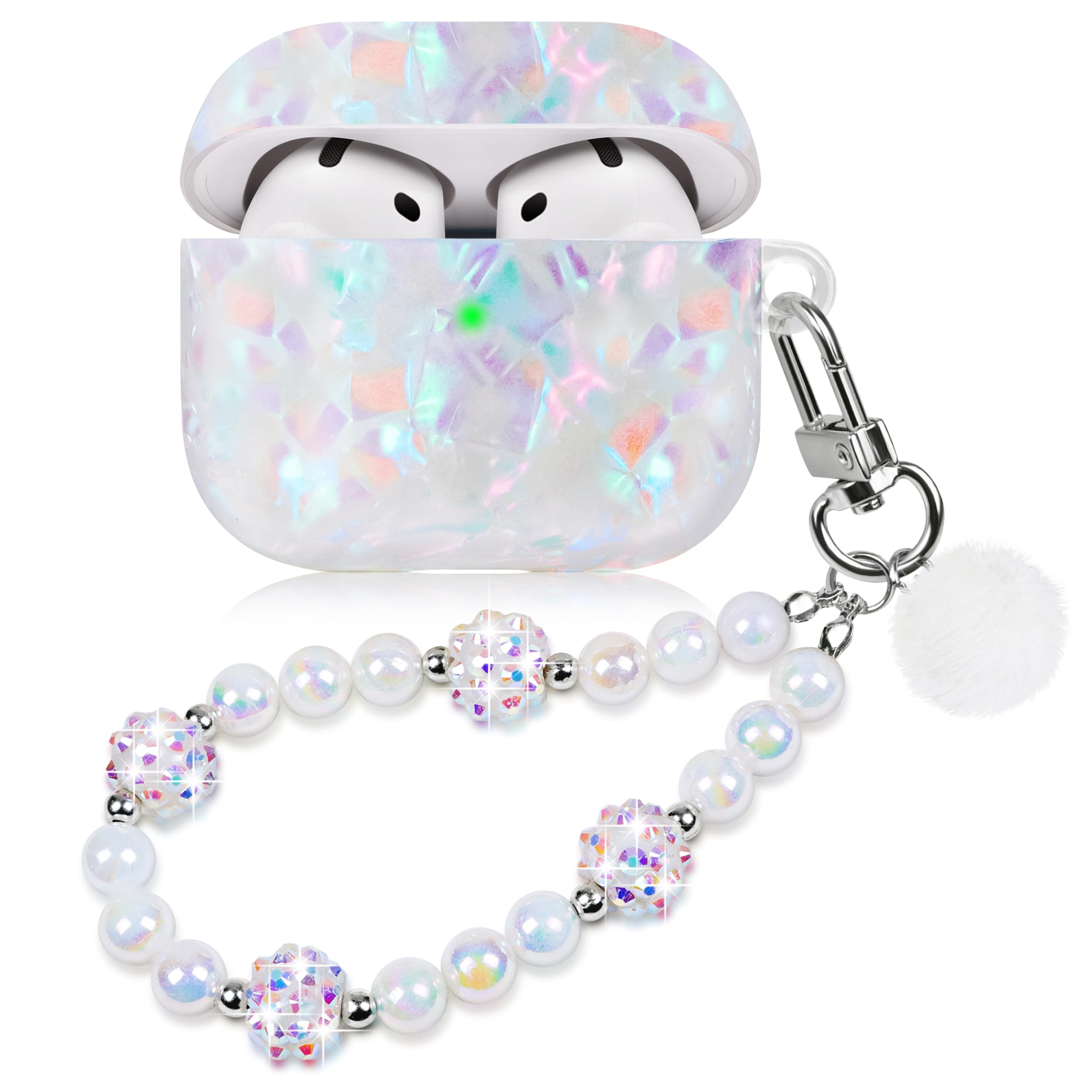 Cute Case for Airpod 4 with Bling Pearl Lanyard Girly Full Protective Cover Compatible with AirPods 4st Generation (2024) Case for Women