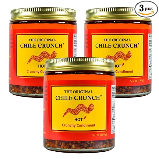 CHILE CRUNCH, A Crunchy All Natural Spicy Condiment HOT 5.5 Jar, 3 Pack