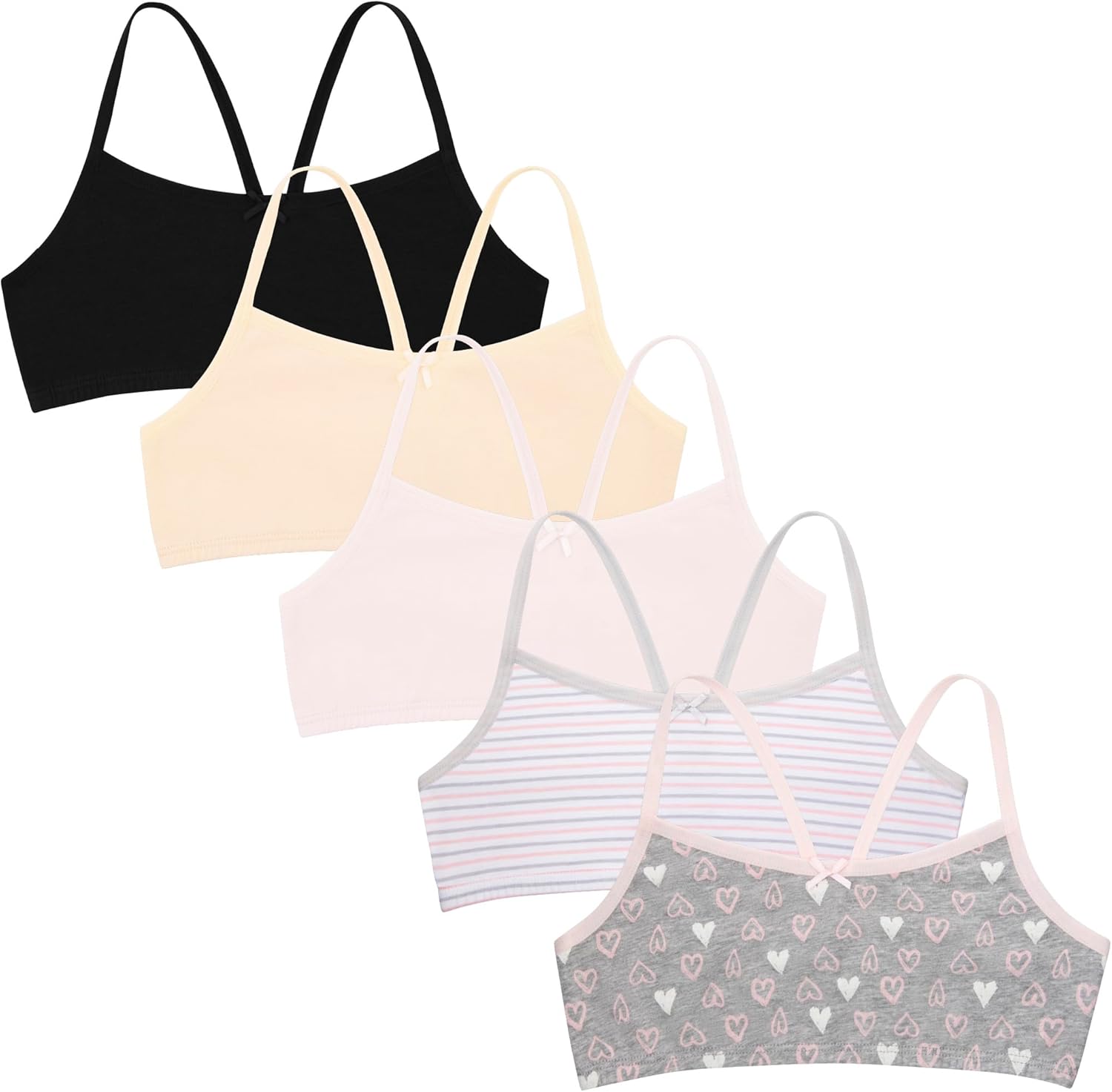 5 Pack Cotton Girls Training Bras - Racerback Crop Cami Training Bras for Girls