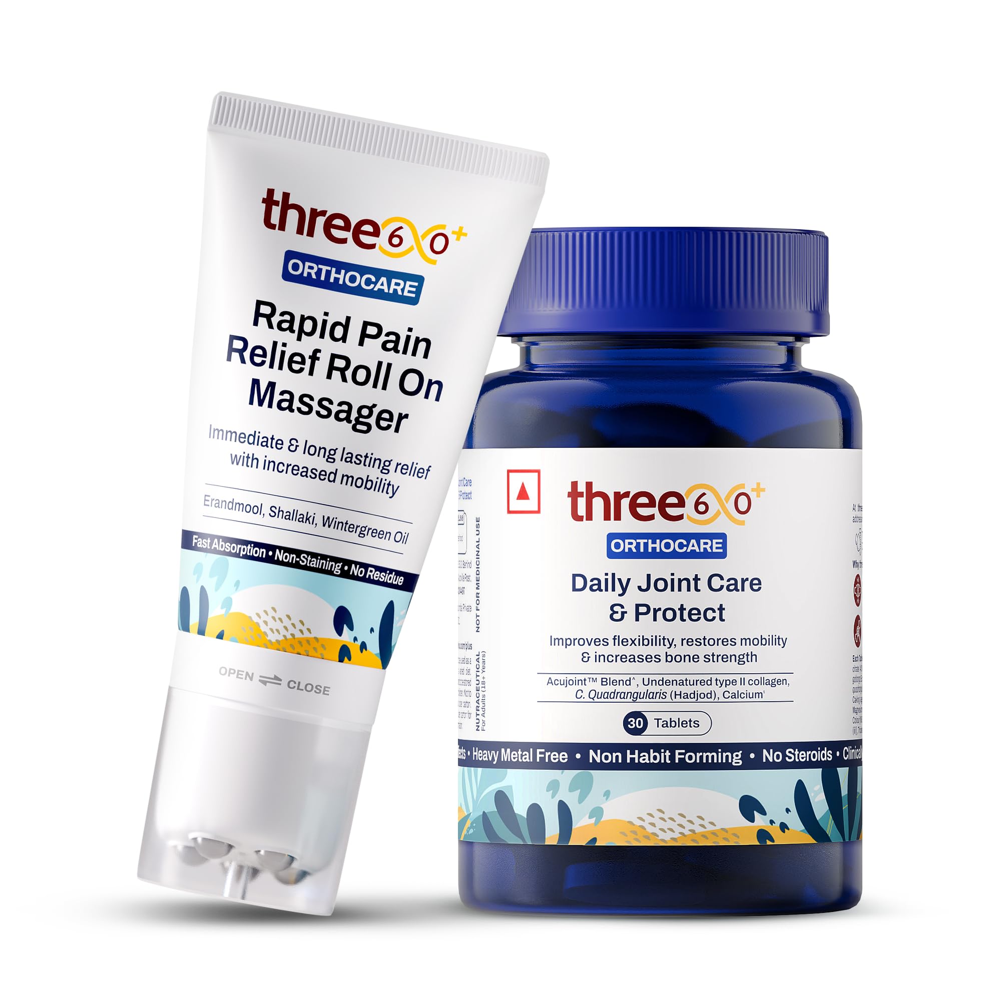 three60+ Pain Relief Roll On Massager & Daily Joint Care Combo | Improves Bone Density, Promotes Cartilage Repair, Provides Immediate & Long-Lasting Pain Relief | Non-Habit Forming (B0D632WC27) Amazon Price History, Amazon Price Tracker