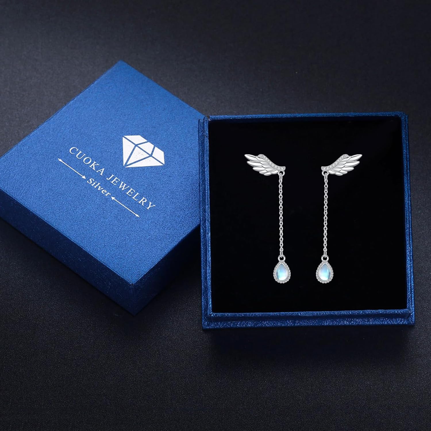 Cuoka Angel Wings,Feather Cross Earrings 925 Sterling Silver Unisex Hanging Dangle Drop Earrings,Small Hoop Earrings Jewelry for Women Men