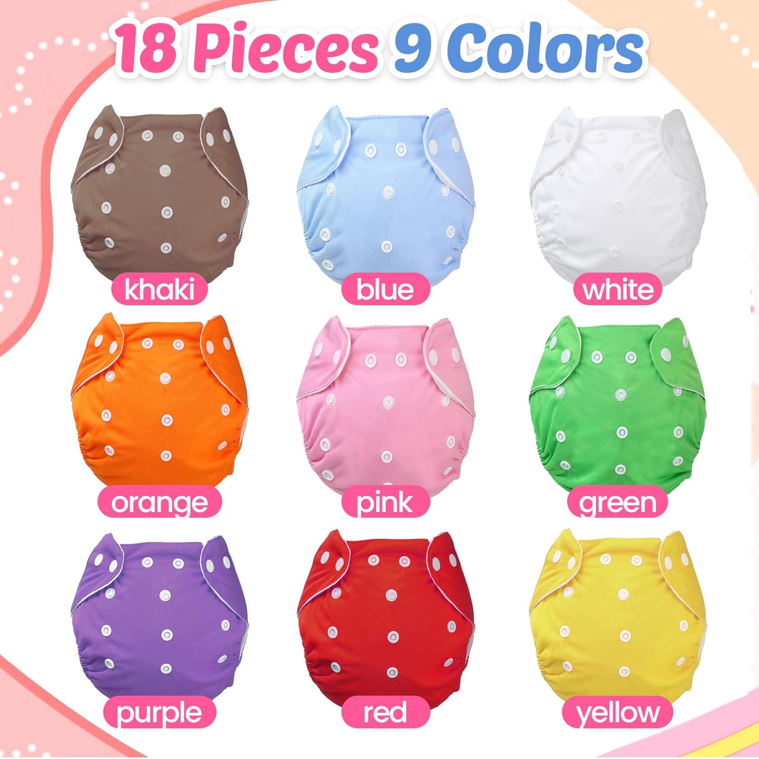 18 Pcs Baby Cloth Diapers Adjustable Reusable Cloth Diapers One Size Washable Nappy Covers Baby Cloth Pocket for Newborn Toddlers Boys Girls 8-25 Pound (No Inserts) : Baby