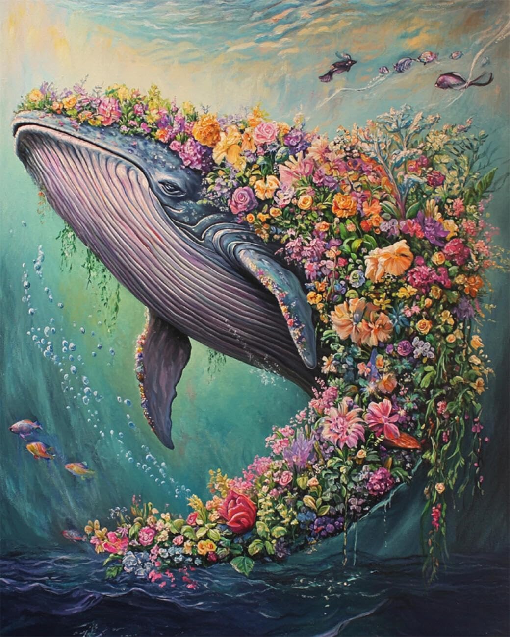 AYAOYANGGO Animal DIY Beaded Cross Stitch Kit Cartoon Flower Whale Beadwork Craft Kit for Beginners,Needlework Set,Preprint Pattern Decor Wall Art 40x50cm