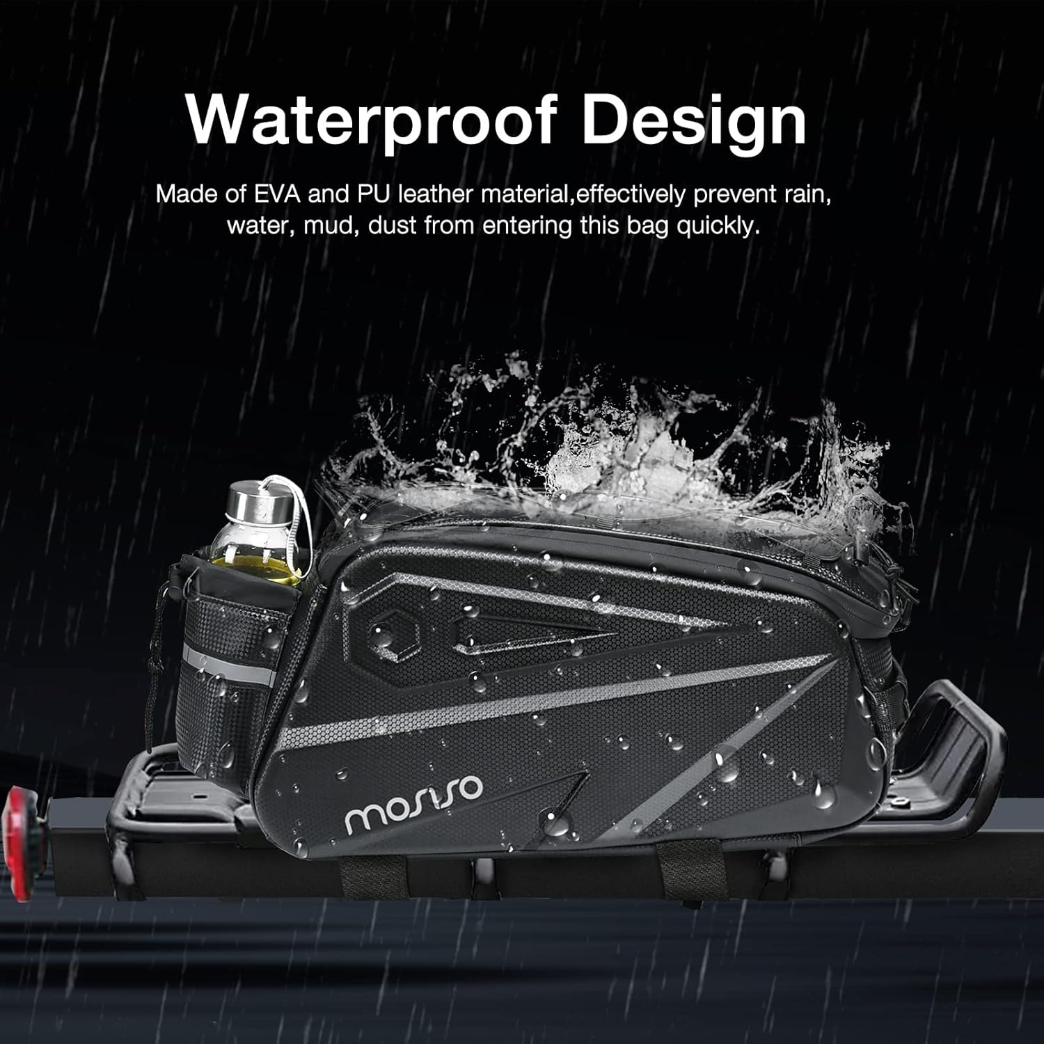 MOSISO Bike Rack Bag, Waterproof Bike Rear Rack Handbag Bicycle Trunk Bag, 14L EVA Mountain Bicycle Rear Seat Storage Saddle Pouch Cycling Luggage Pouch with Shoulder Strap, Black - Image 5