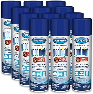 Good Night Bed Bug Spray, 16oz, Pack of 12 | Odorless, Water-Based, EPA Registered | Eliminates Bed Bugs, Lice, Ticks, Fleas, House Dust Mites | Ideal for Homes, Dormitories, Hotels