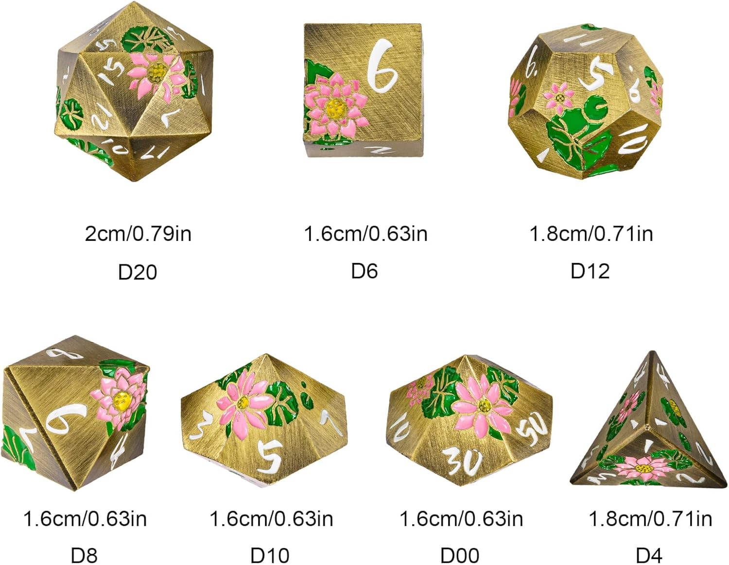 Lotus Flower Metal DND Dice Set,Heavy Metallic Flower D&D Dice Set with Gift Metal Case for Dungeons and Dragons TTRPG Games Roleplaying Games Pathfinder(Ancient Bronze and White)