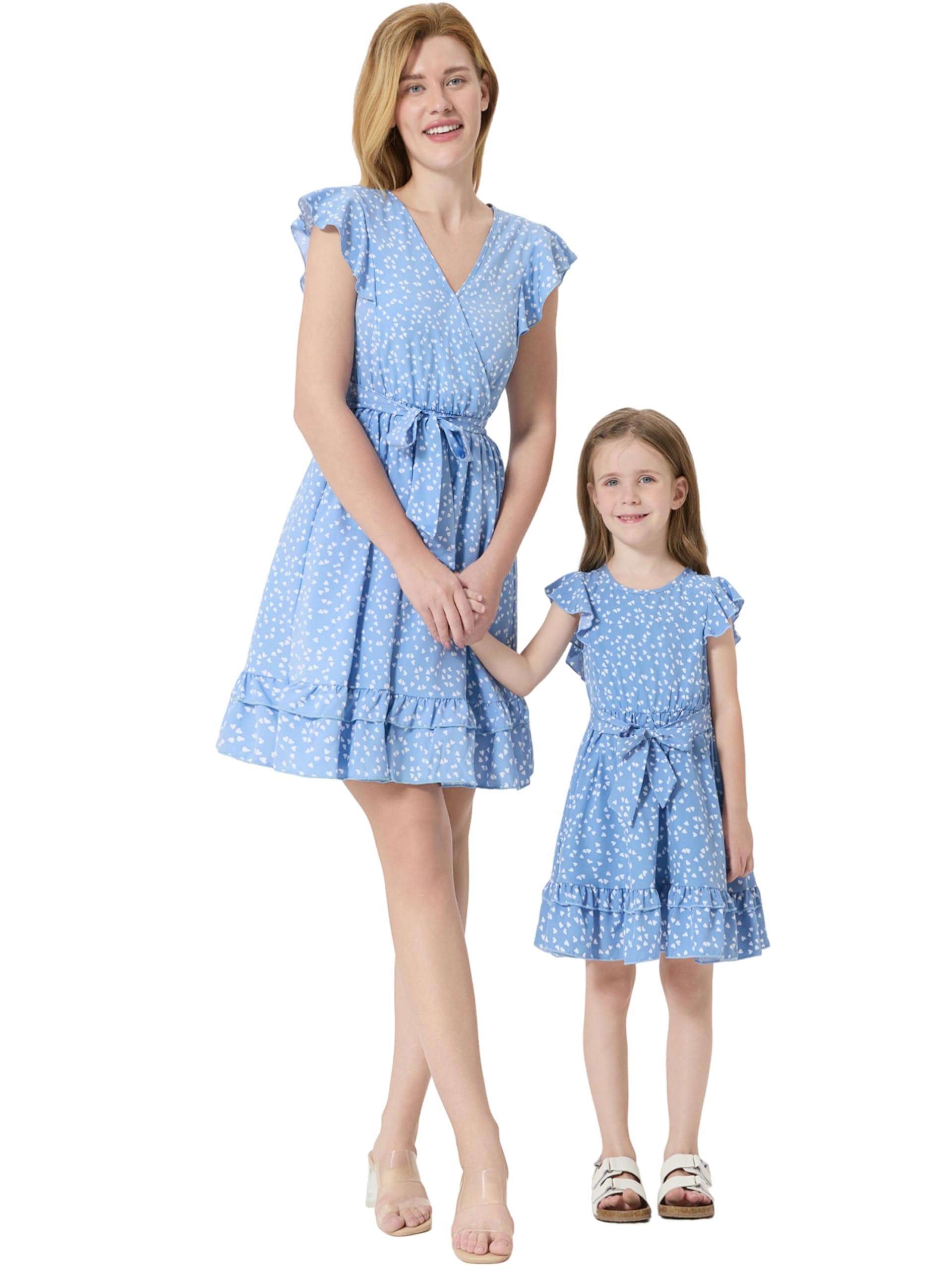 PATPAT Mutter Tochter Kleid Set: Gepunktetes Kleid mit Flatterärmeln für perfekte Familien-Matching-Outfits,Kleider für Baby - Mädchen/Mädchen/Damen