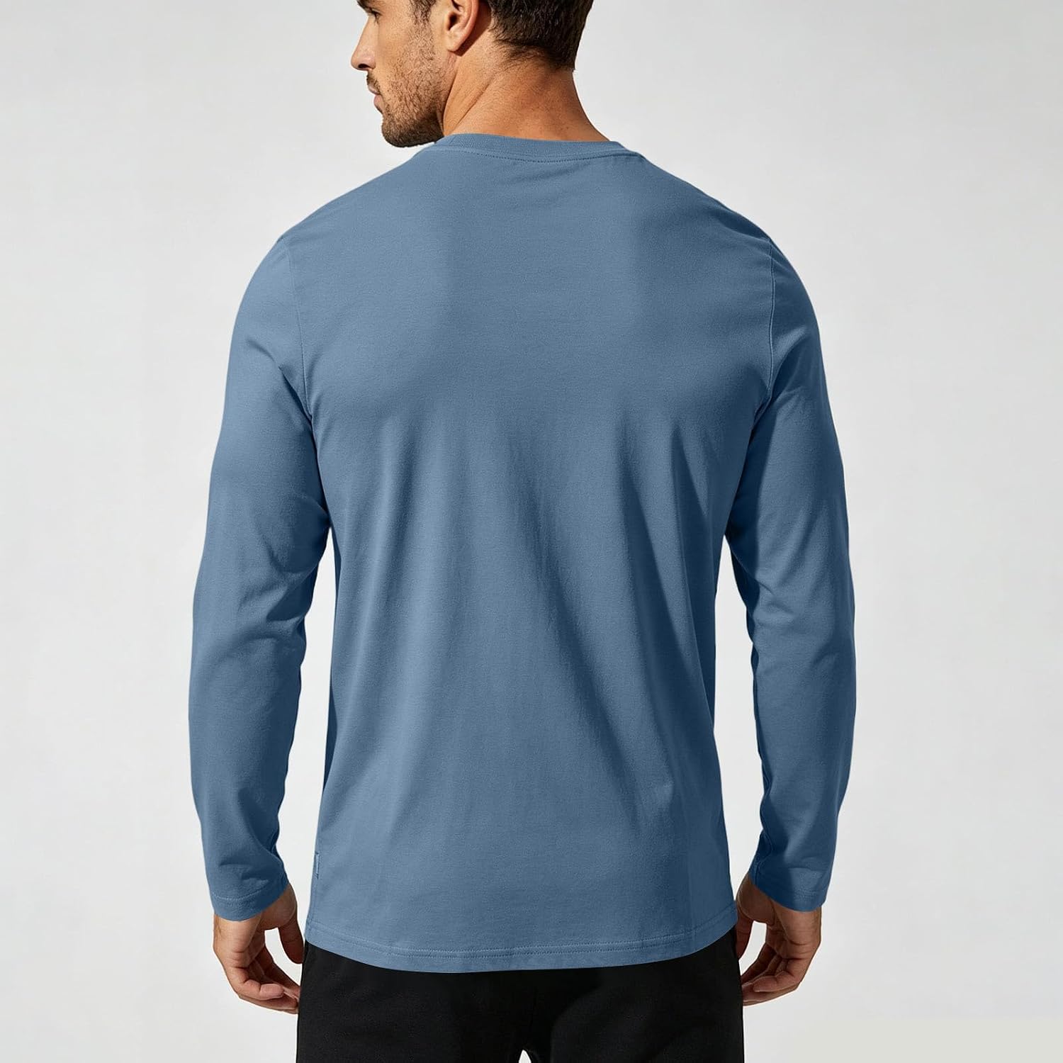 Mens Crewneck Layering T Shirt Long Sleeve Loose Fit Solid Color Blouses Comfy Casual Lounge Fall Winter Basic Tops