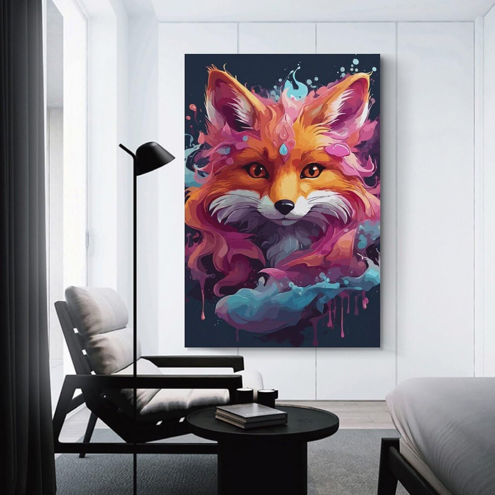 Junmoney Unframe-Style-22-1 Colorful Fox Portrait With Watercolor Effects Room Decor Wall Art 24X36inch(60X90cm), For Bedroom, Guest Room Or Reading Nook, An Easy Wall Refresh For Bedrooms