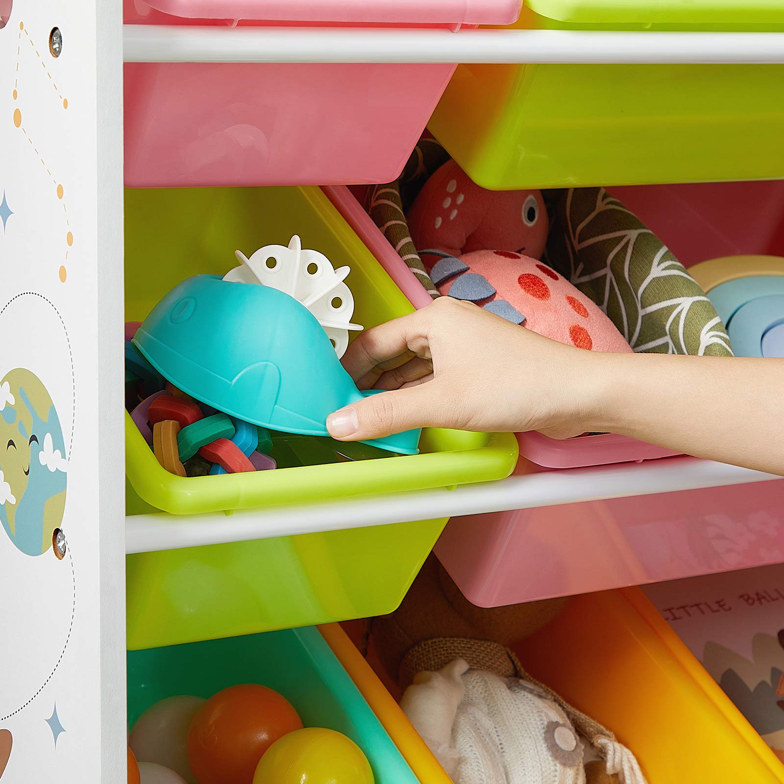 SONGMICS Meuble de Rangement Enfant, Organisateur Jouets 4 Niveaux, Étagère avec 16 Bacs en Plastique, pour Chambre d'enfant, Salle de Jeux, Salon, Jaune, Vert Citron, Rose, Vert Menthe GKR070W01