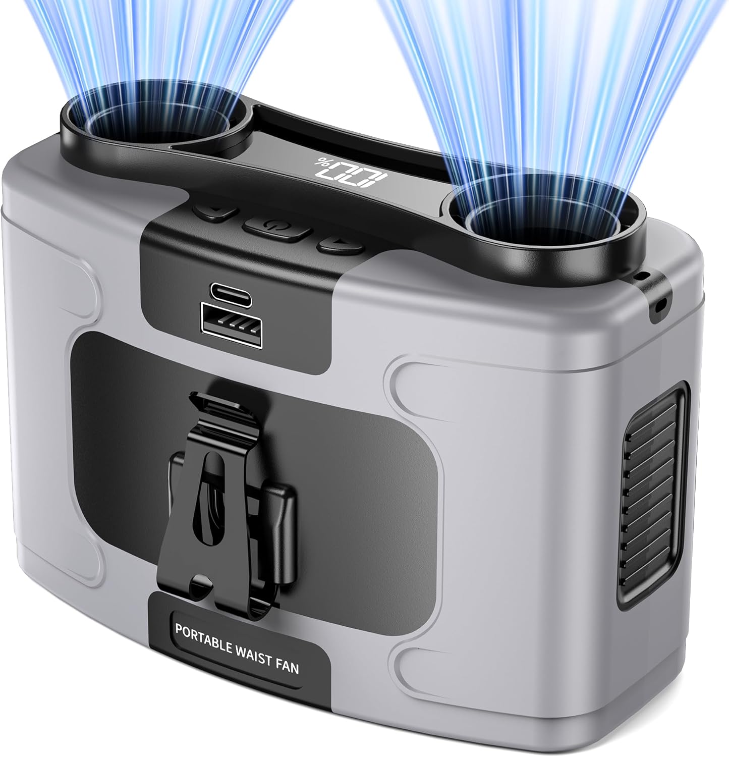 Ventilador de cintura portátil, funciona con batería de 20000 mAh, cinturón de clip y recargable, 10 velocidades, 16000 rpm, flujo de aire fuerte,
