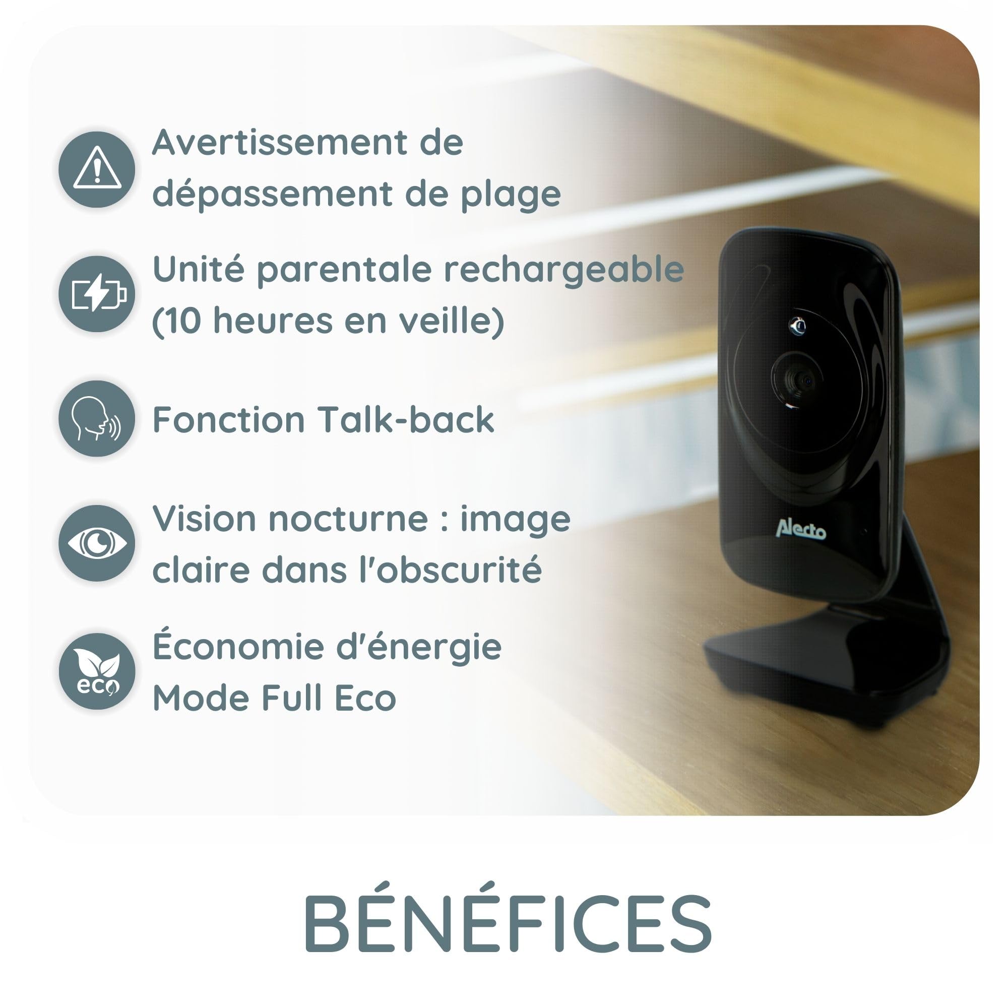 Alecto DVM71BK - Babyphone avec caméra avec écran Couleur 2,4" - Babyphone - Caméra de Surveillance numérique avec portée de 300 m - Noir