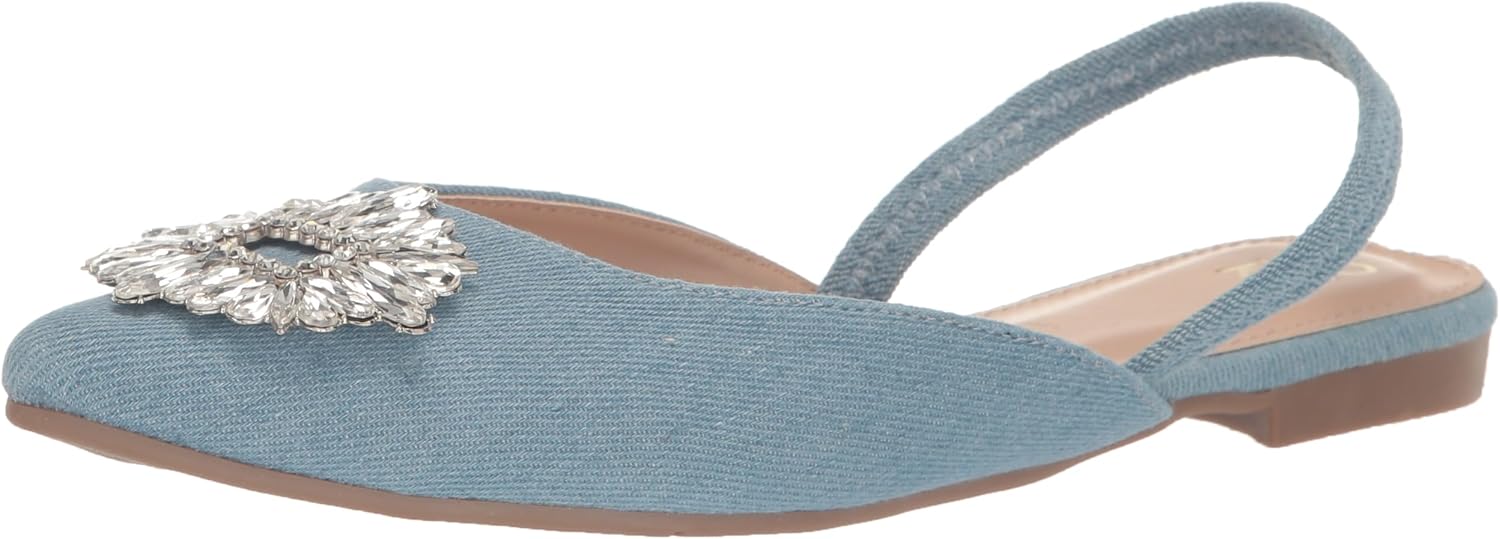 YOKI-LIZZA Women's Sling Back Ballet Flats, Denim, 6 M US