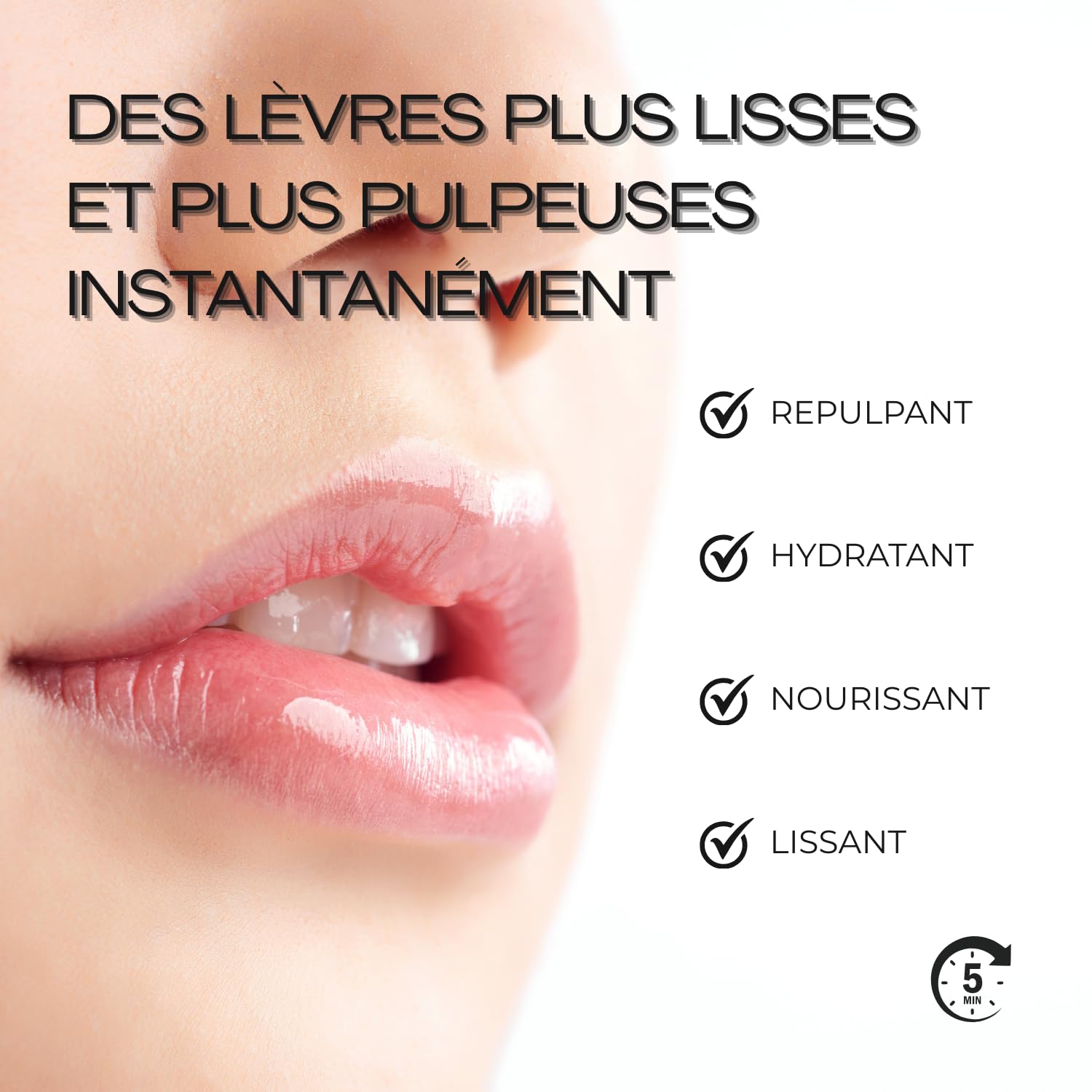 Repulpeur Instantané pour les Lèvres | Lèvres repulpées & pulpeuses | Lèvres plus pleines & plus douces | Apparence réduite des ridules | Acide Hyaluronique | Sérum clair | 5 ml