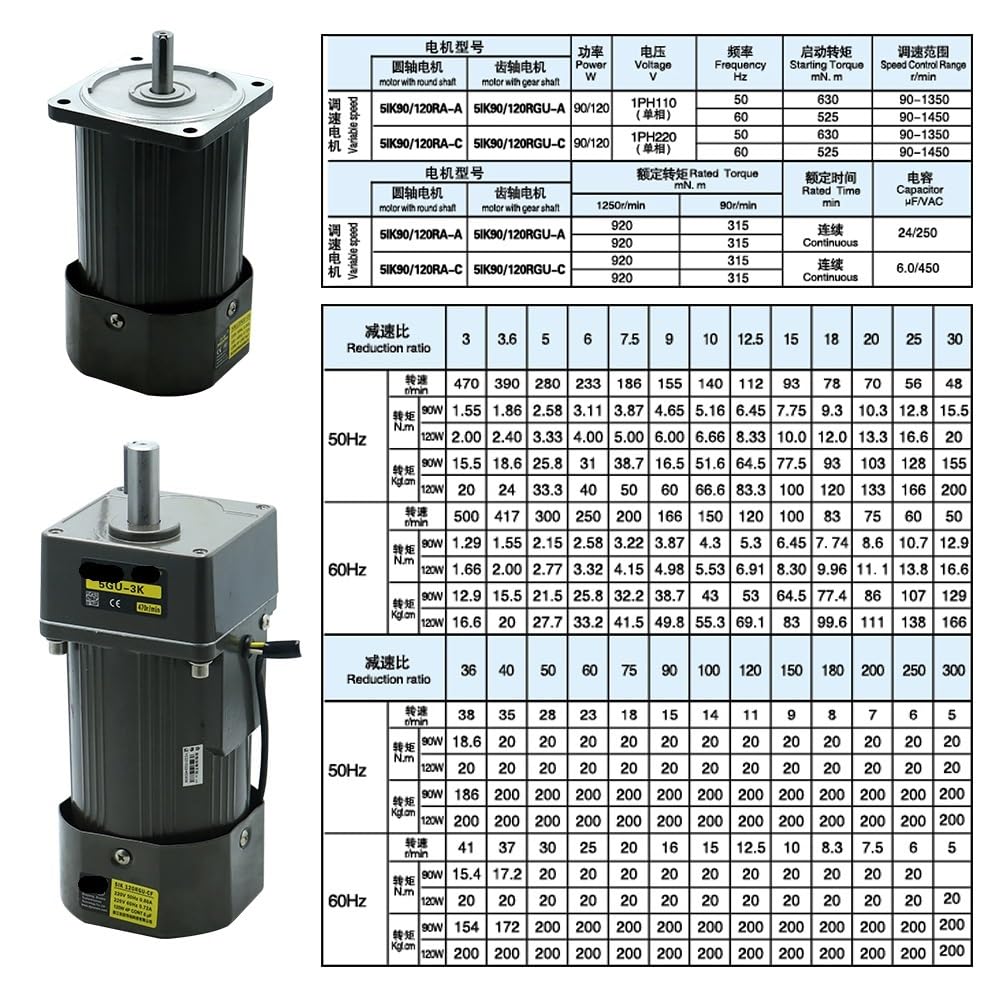 Motorreductor Micromotor de CA de 120W, Motor asíncrono monofásico de 110v y 220v, eje de Motor de 15mm + controlador de velocidad de 5RPM-1350RPM 50/60hz Motor asíncrono monofásico(0-78 RPM,220v)