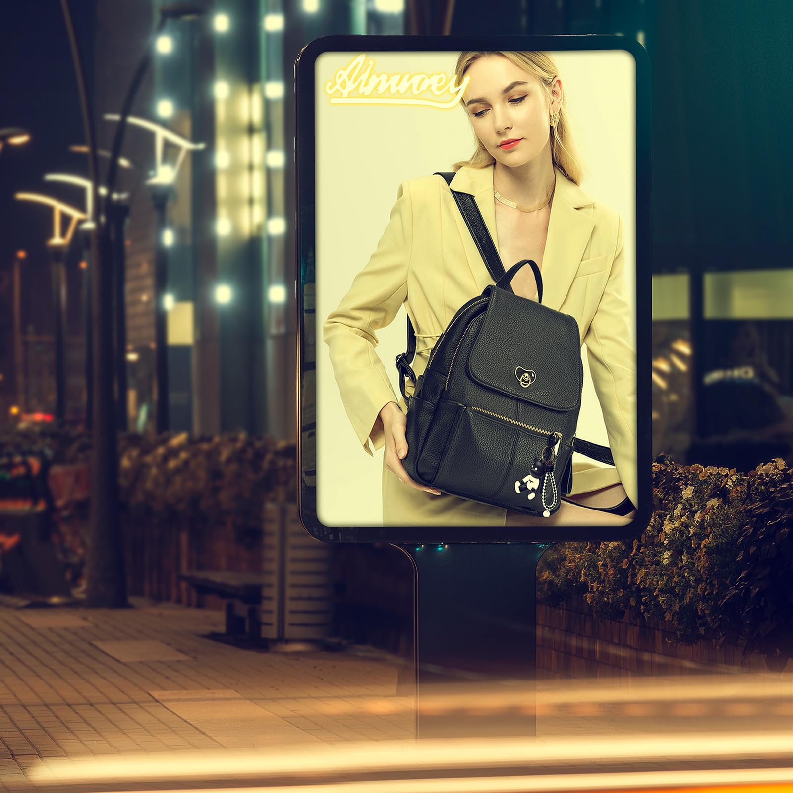 AINUOEY Mujer Bolsos Mochila Casual Bandolera Marca Mediano Antirrobo Italianos PU Cuero 73502 1 piezas Fekete V4