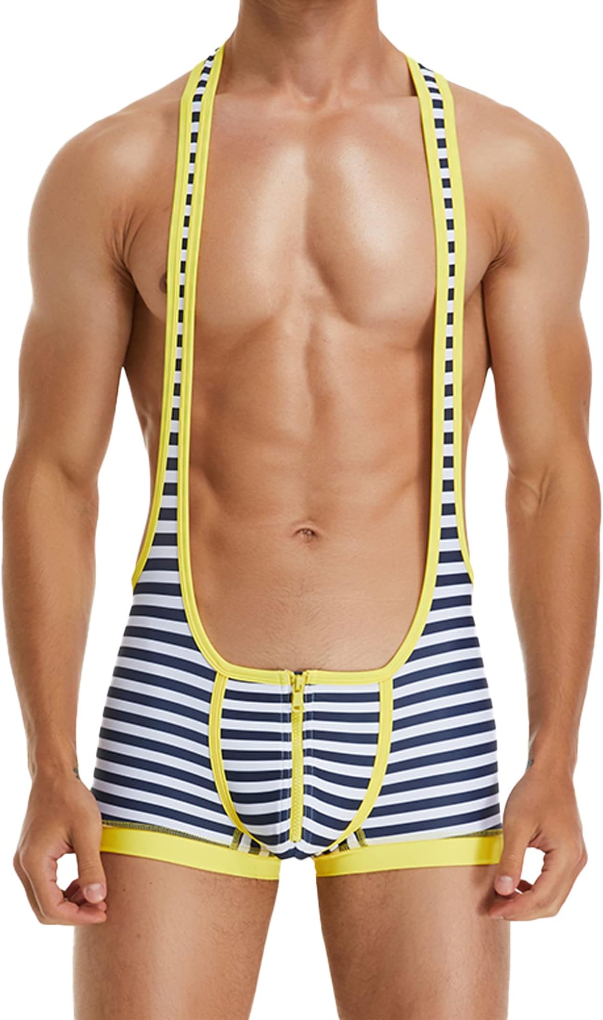 cloudmallMen's Wrestling Singlets Sexy One Piece Leotard Sleeveless Lingerie Bodysuit Briefs