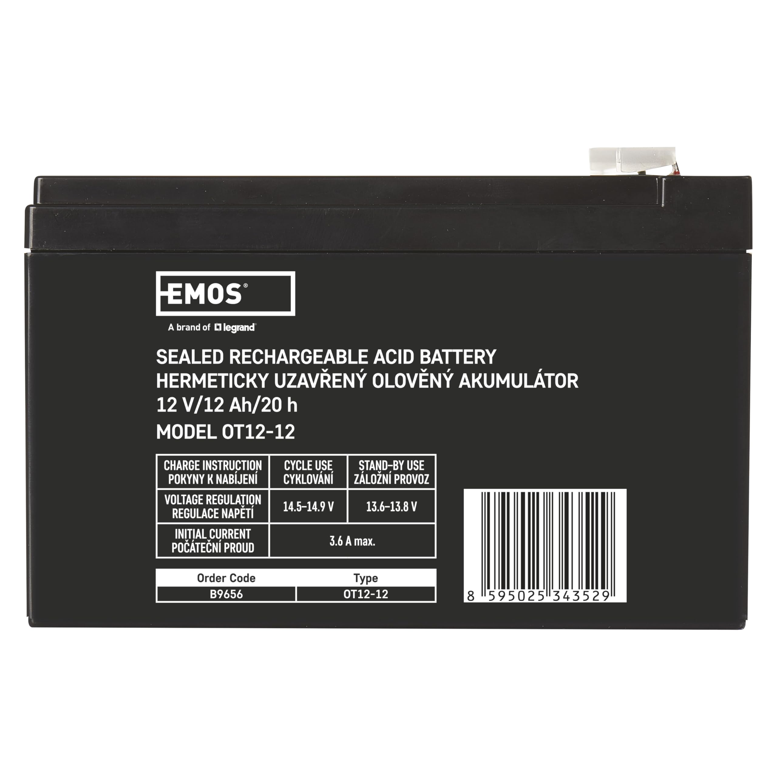 EMOS Wartungsfreier Bleiakku/Bleiakkumulator für Gefahrmeldeanlagen, Brandmeldetechnik, USV, Aufzüge, 12V, 12 Ah