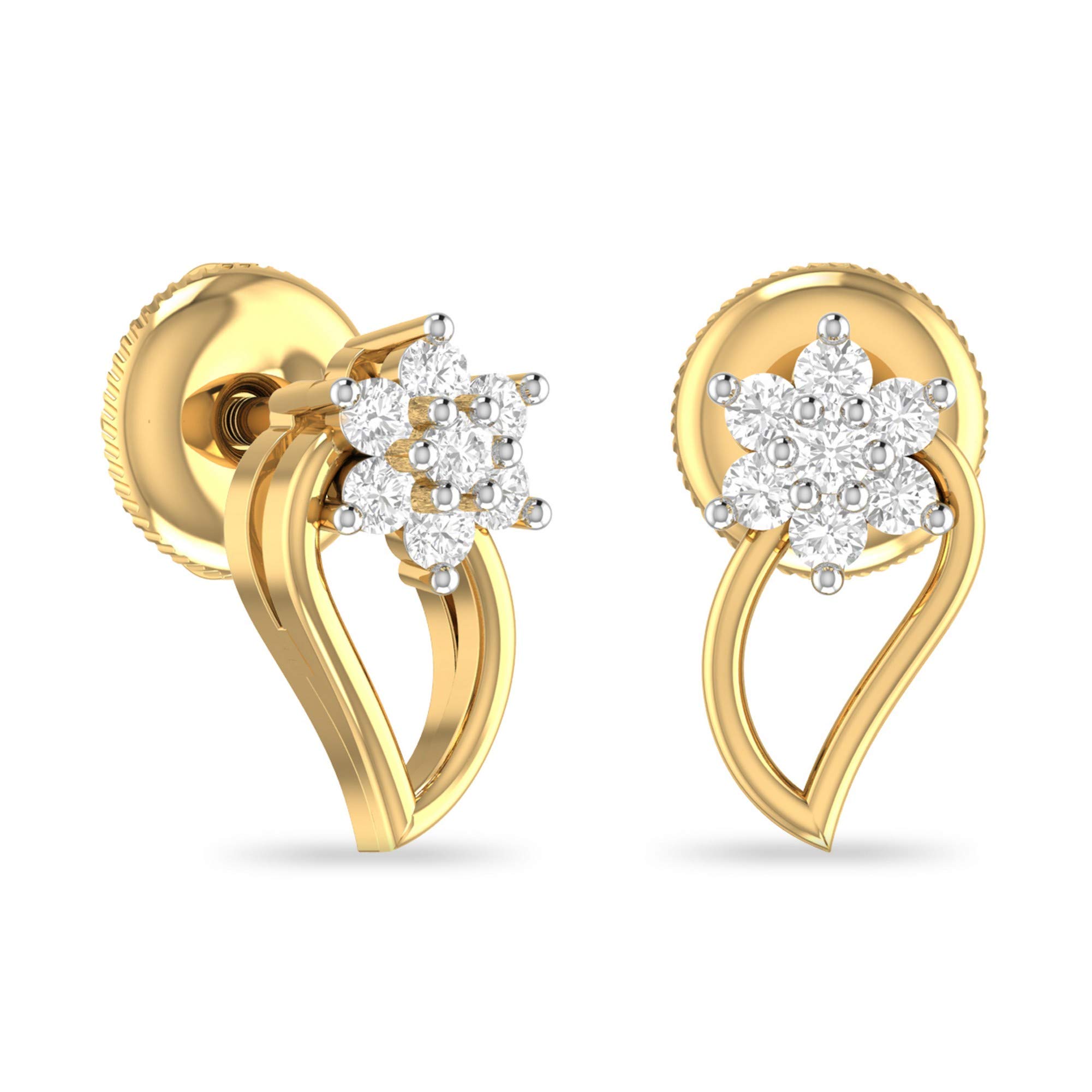 Yellow Gold and Diamond Stud Earrings for Women-image-40
