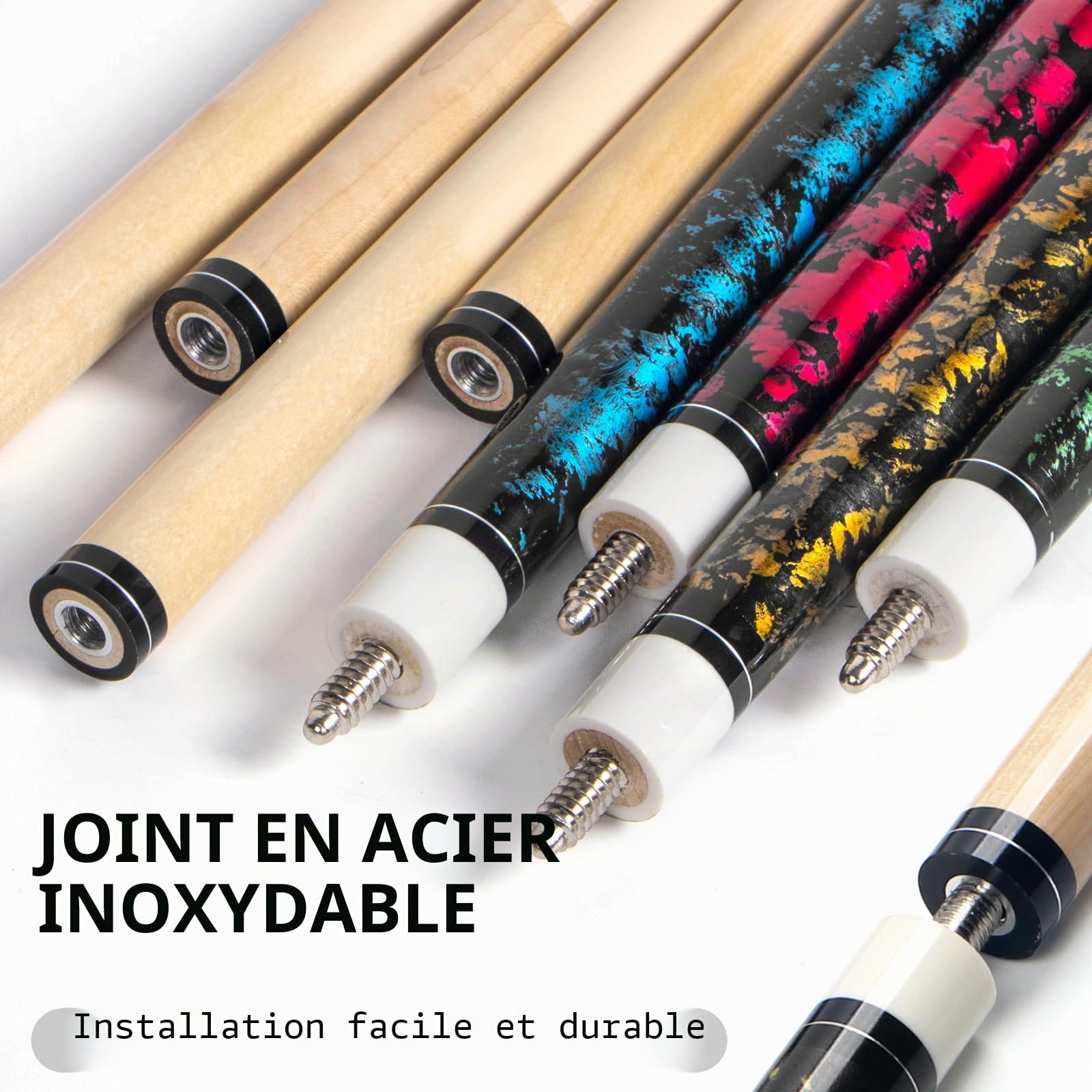 Queue de Billard, Billard Queue Lot de 4 Pool Cue Sticks Bâtons de Billard en Bois Dur de 58 Pouces pour Les Sports de Table de Billard