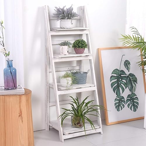 Miniatura 2 de RHF Estante escalera de plantas plegable soporte rústico de madera para plantas estante interior de muestra liviano y autónomo para rincón de