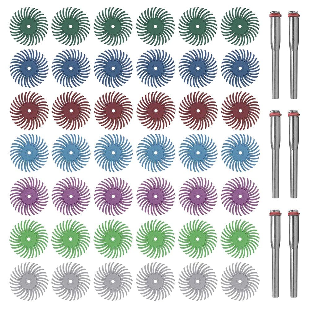 TOBEOME 42pcs Radial Bristle Disc Kit 1" 1/8" Shank for Rotary Tool Mixed Grit Abrasive Brush -Polishing Pad