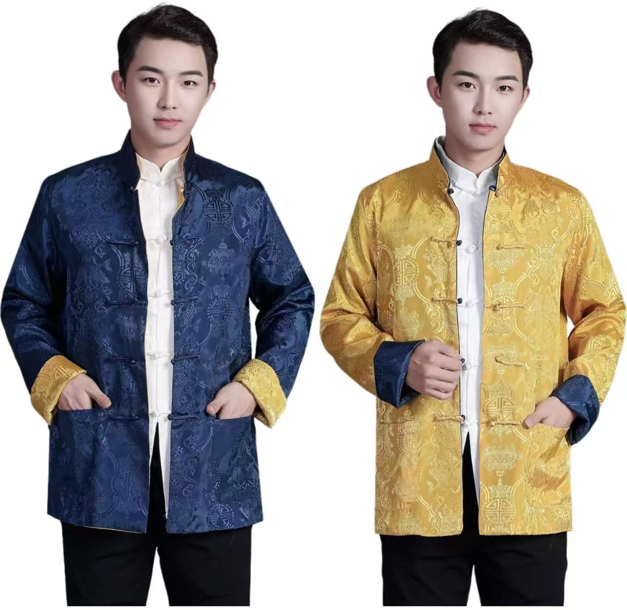 Tang Suit Men Hanfu Chinese Traditional Clothes Long Sleeve Top, Can be Worn on Both Sides,Tang Suit Jacket Men Silk