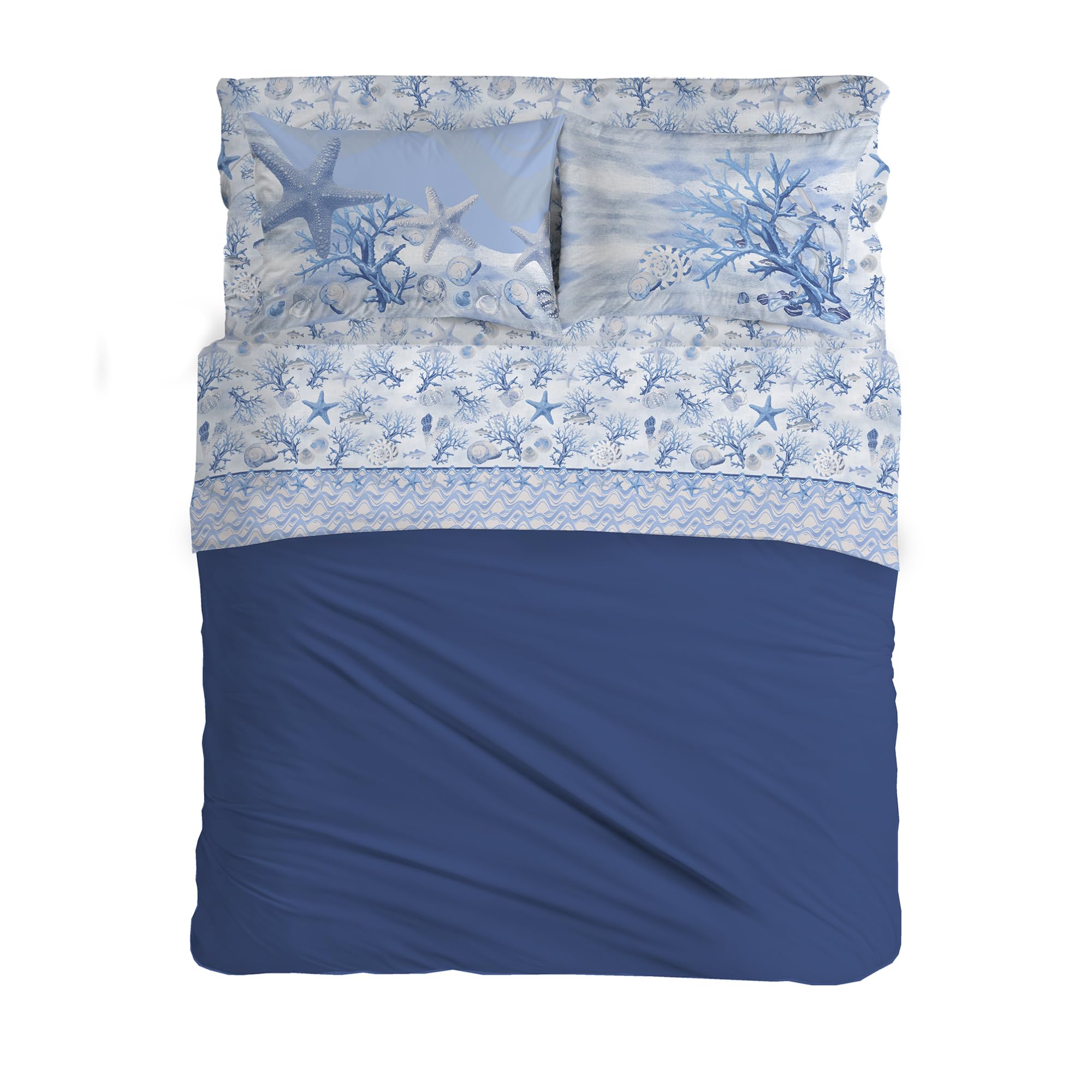 PENSIERI DELICATI Juego de Cama de Matrimonio 100% algodón, Juego de sábanas para Cama de Matrimonio, 180 x 200 cm, Incluye sábana Bajera, encimera y 2 Fundas de Almohada, Fabricado en Italia, patrón