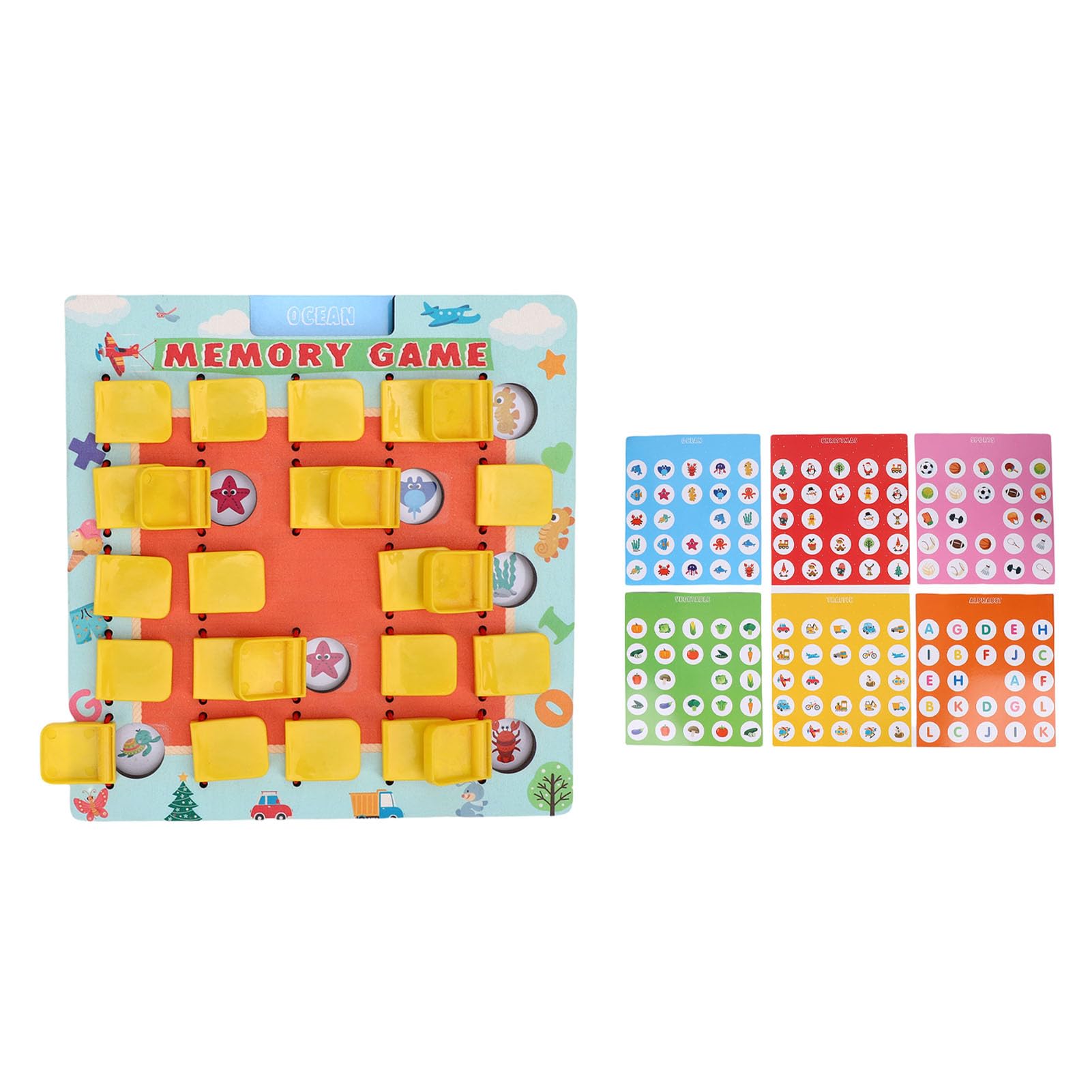 Lylithuif Gioco di memoria abbinato Flip to Win Gioco da tavolo in legno a doppia faccia Attività di apprendimento educativo per viaggi Campeggio Auto Aereo Compensato di pioppo ABS