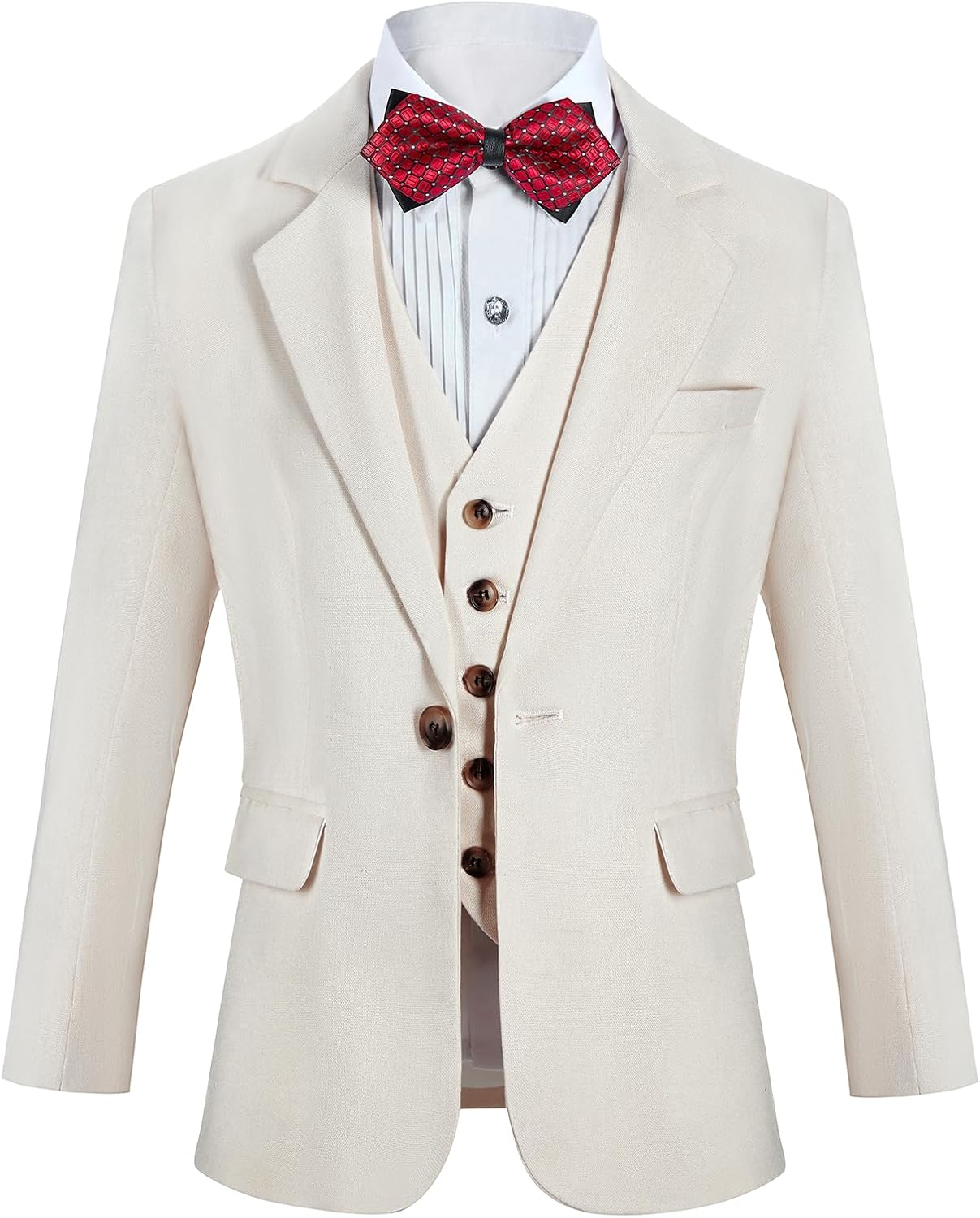 Mi Bo Tong Boy 3 Pieces Linen Suits Slim Fit Suit Boys Formal Suit Set Blazer Vest Pants Boys Wedding Tuxedos Party Suit
