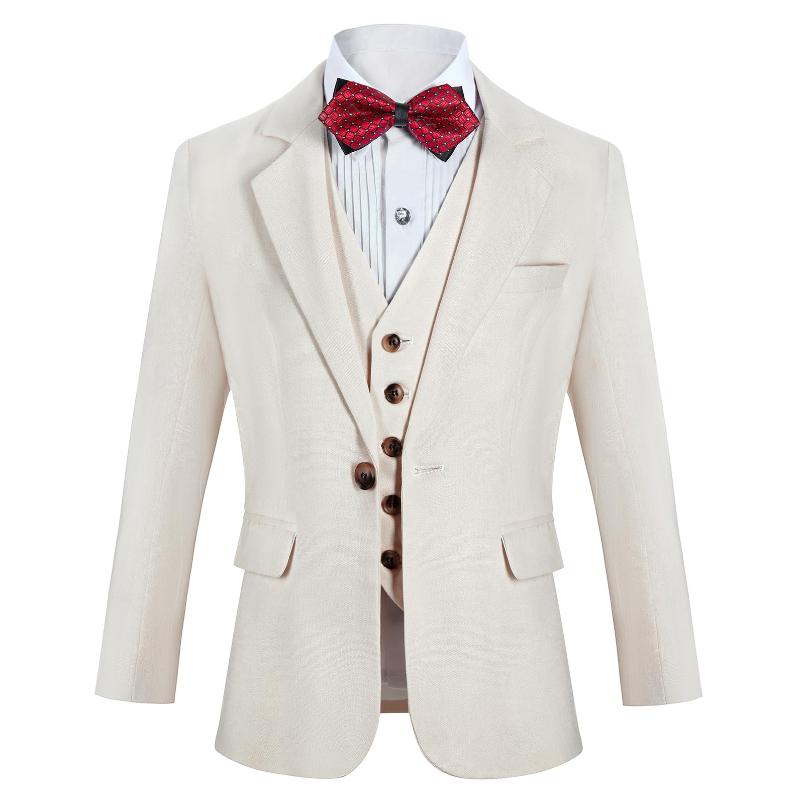 Costume 3 pièces en lin pour garçon, coupe ajustée, costume de mariage simple boutonnage avec étiquette de pointe, smoking