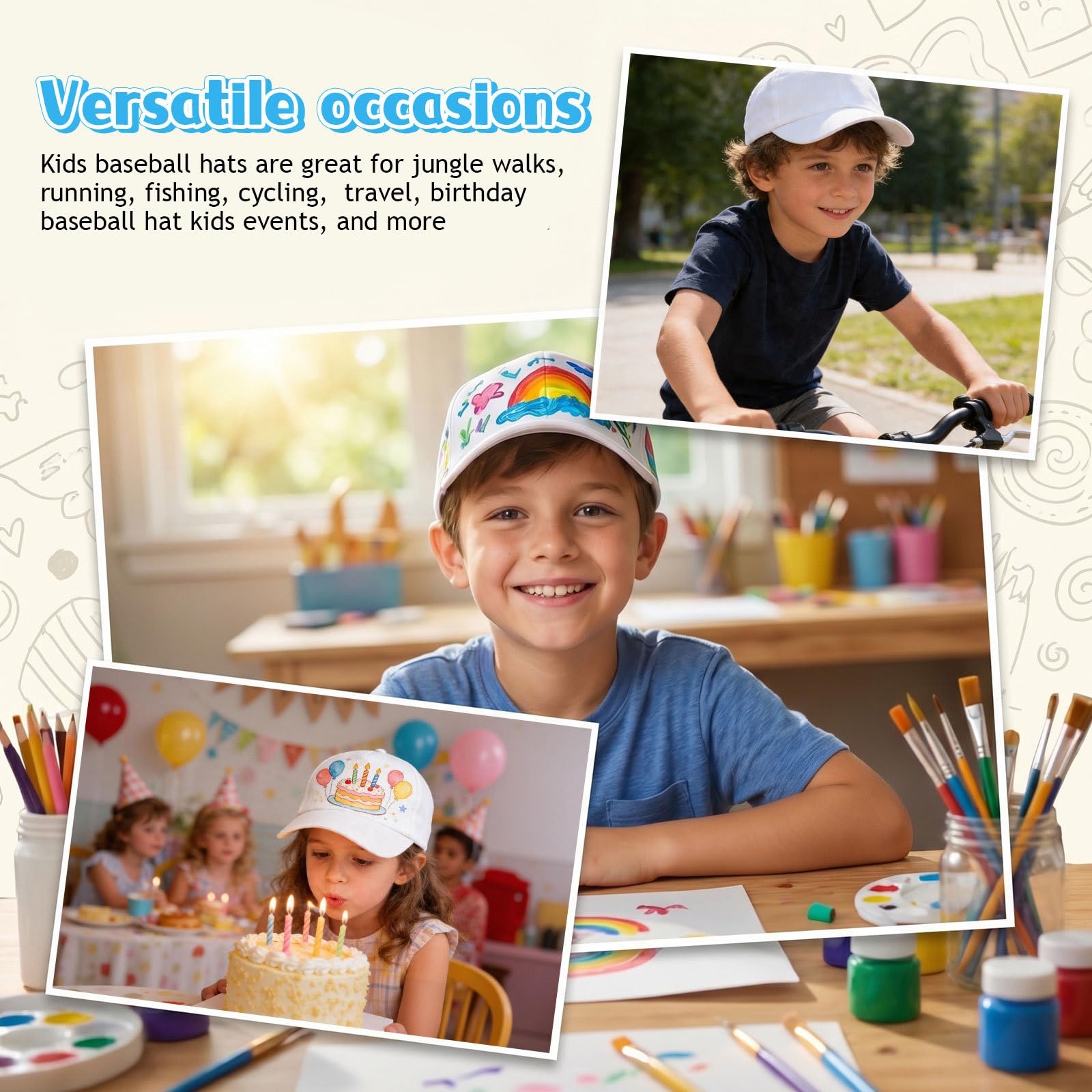 Housoutil 24 Gorras de Béisbol White con Marcadores de Pintura, Gorras de Béisbol en Blanco para Manualidades, White para Fiestas de Cumpleaños, Manualidades Y Actividades Al Aire Libre.