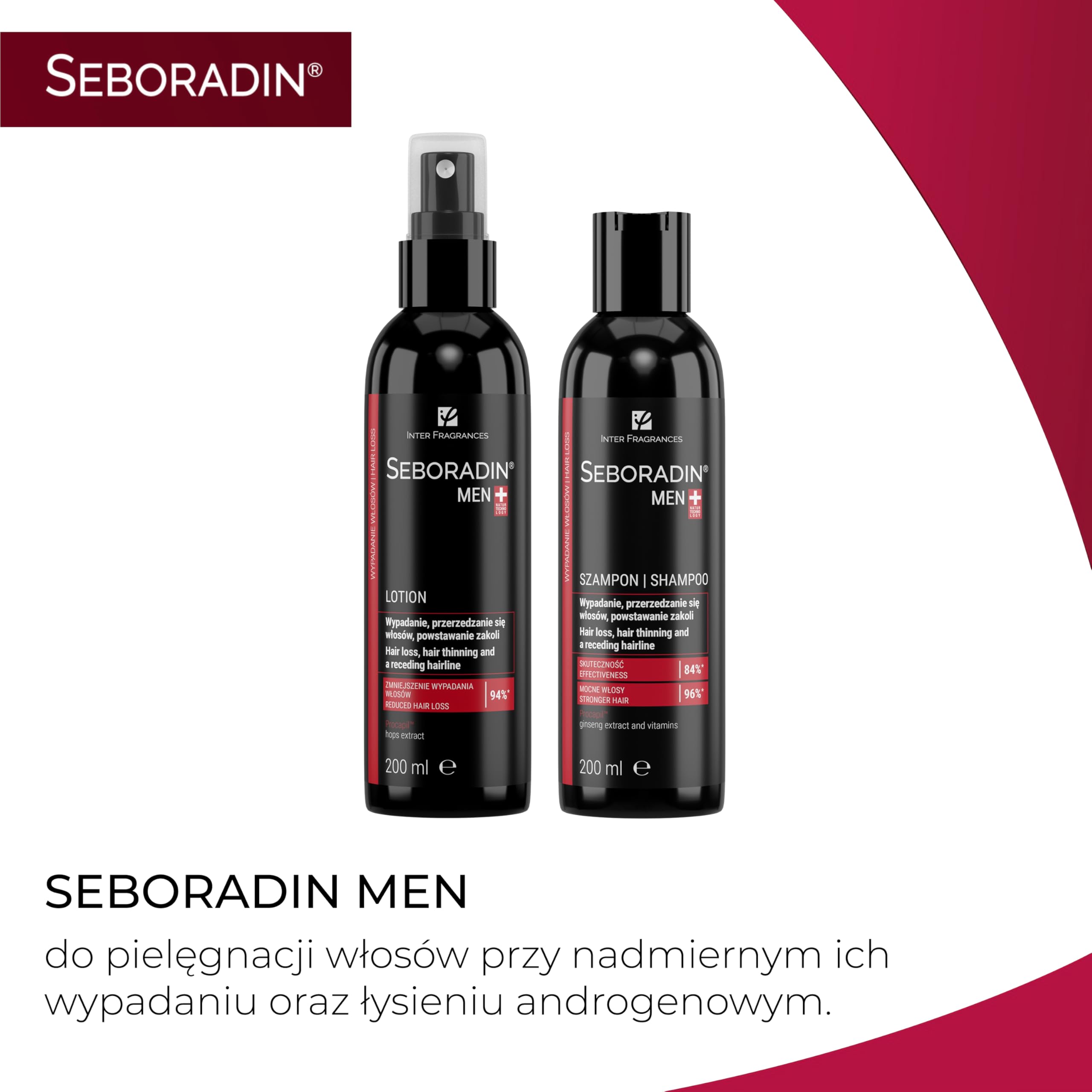 SEBORADIN Maria Black Set PRO dla Mężczyzn – Ampułki – Derma roller – Nocne Serum przeciw Wypadaniu Włosów – Szampon x2 – Krem do Twarzy – Żel pod Prysznic 2w1 – Pro Care Complex